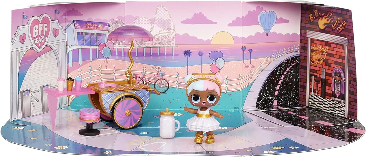 L.O.L. Surprise! Furniture Sweet Boardwalk With Sugar Doll And 10+ Surprises, Doll Candy Cart Furniture Set, Accessories