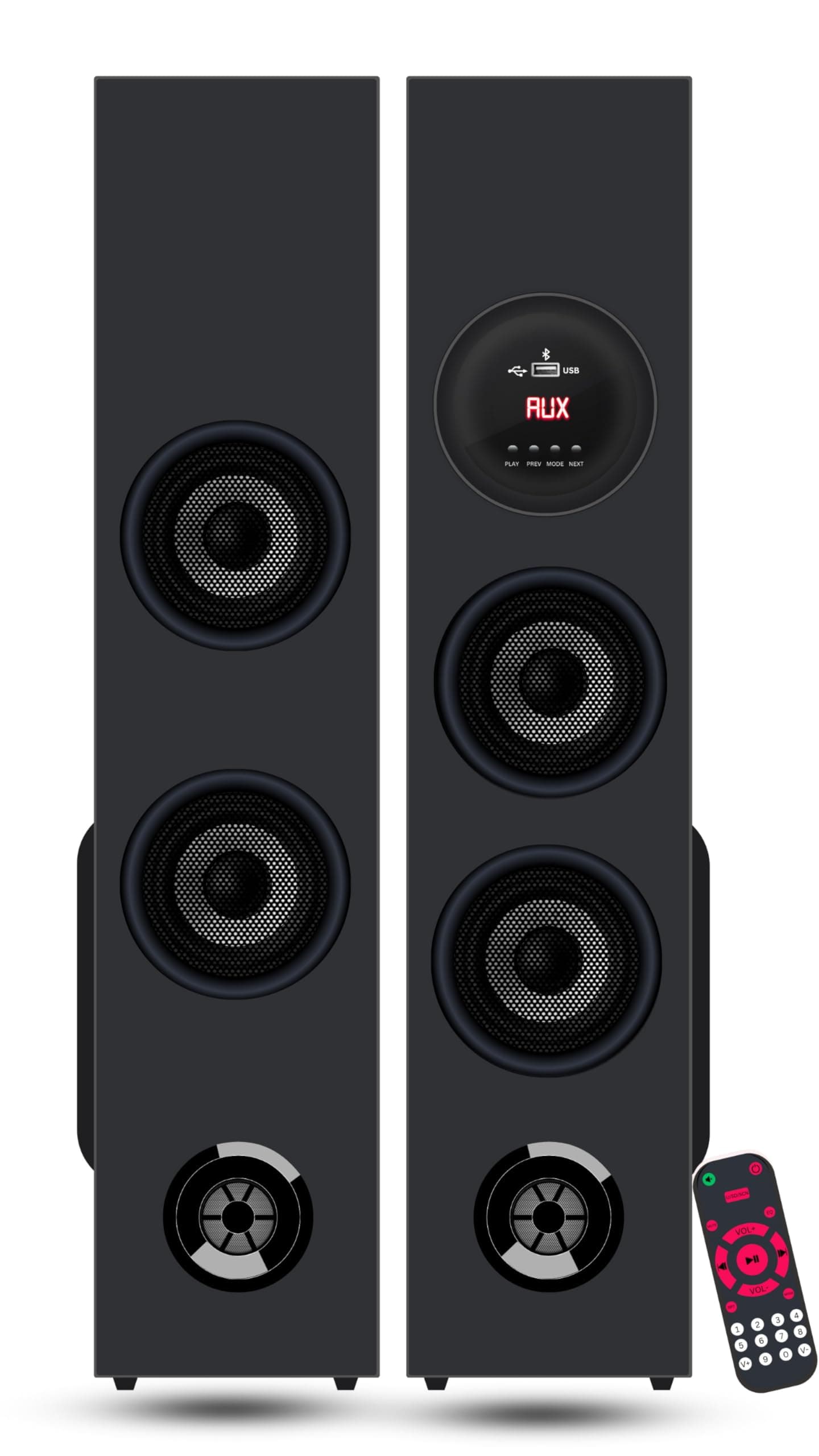 MINTRONICS® MDX4 New DO-ZAT Bluetooth 4.0 Double Home DJ Tower Aux/fm/USB with Remote supportable 24 inch Height & 5.25 inch Double subwoofer (Black) (DO-ZAT)