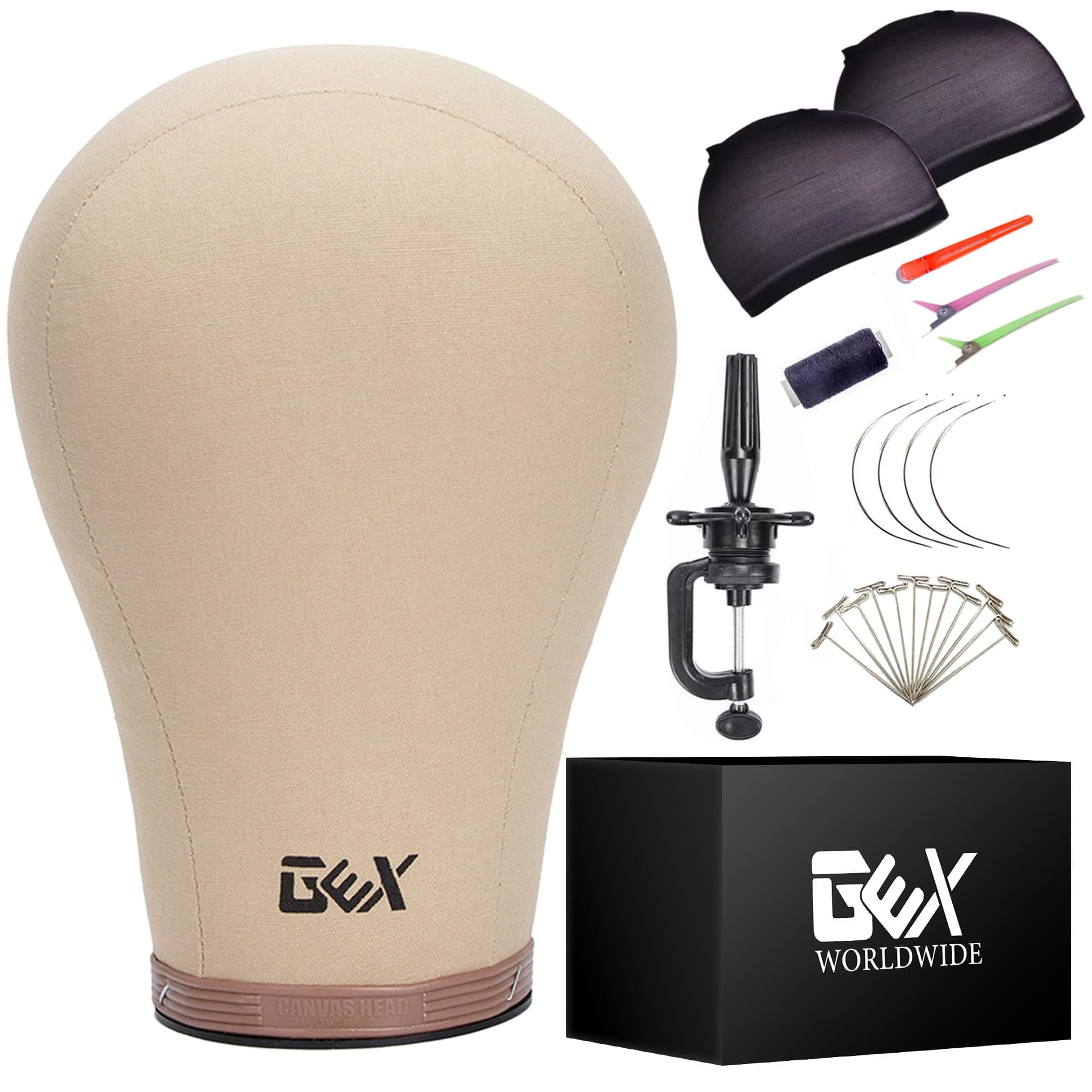 GEX 24" Canvas Cork Wig Block Mannequin Head for Wig Making Drying Styling Display with Table C Clamp Stand Holder (Light Brown 24")