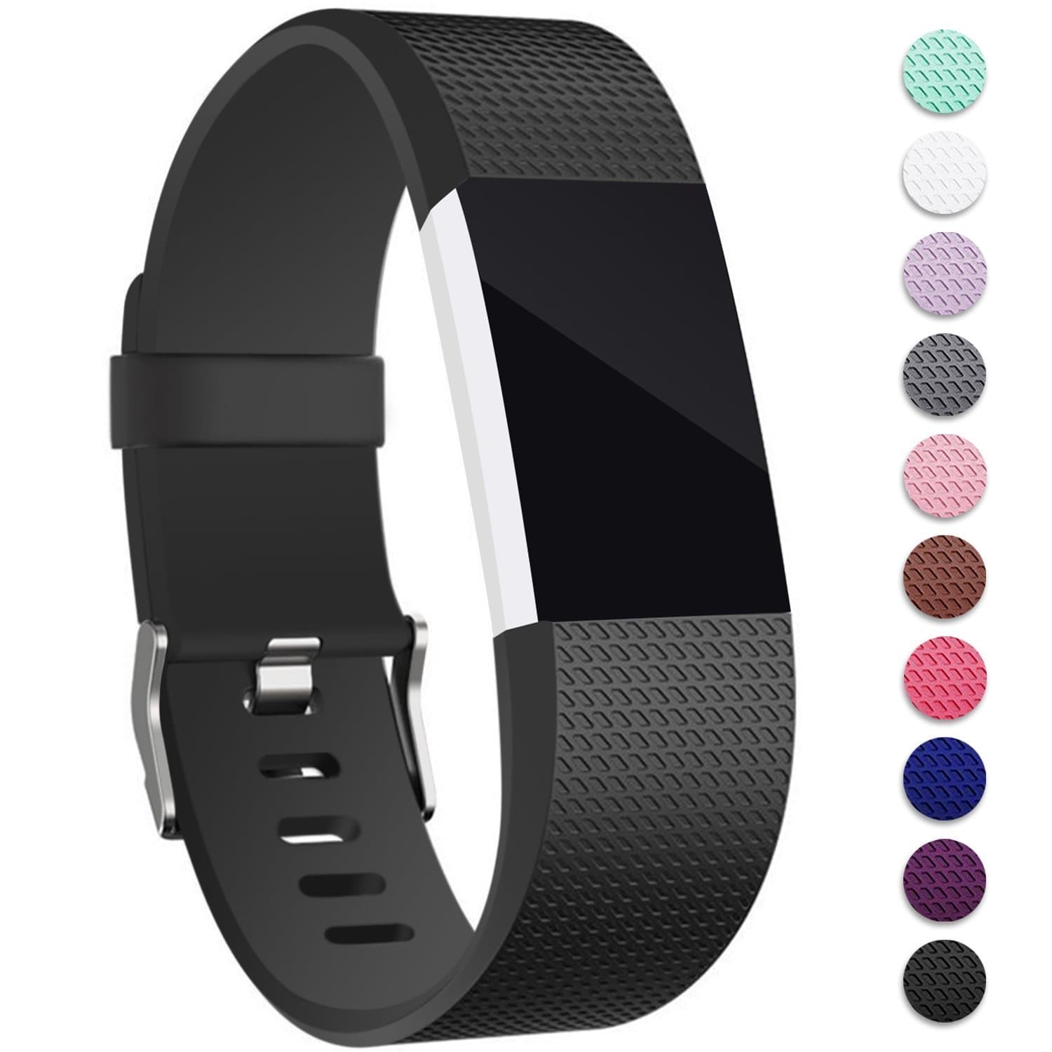 Mornex Strap Compatible Fitbit Charge 2, Classic Adjustable Wristband Replacement, TPU Band Sport Straps with Metal Clasp, Small Black
