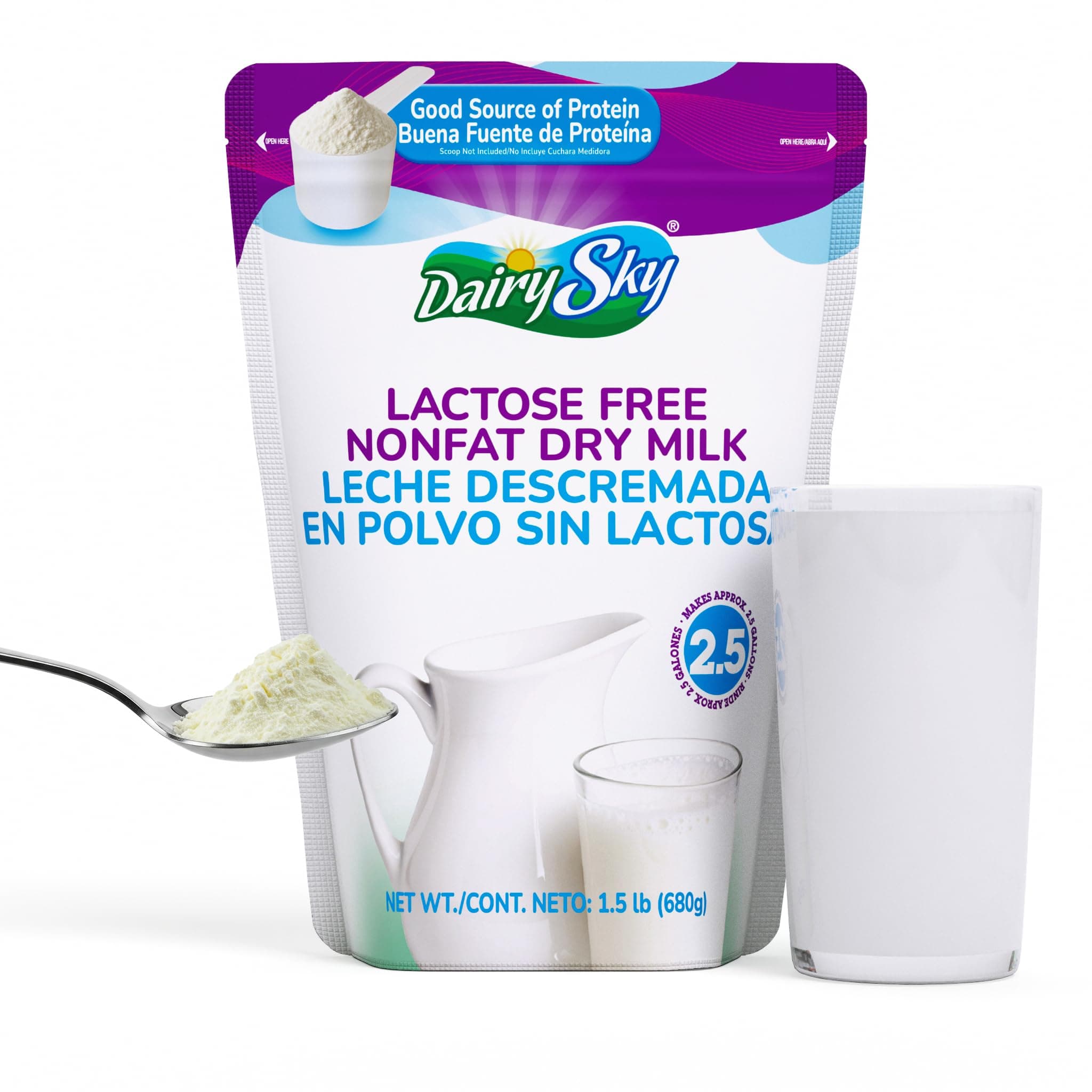 Lactose Free Milk Powder 24 Oz - Non GMO Fat Free Powdered Milk for Baking & Coffee, Kosher with Protein & Calcium, Great Substitute for Liquid Milk, RBST Hormone Free - 1 Pack