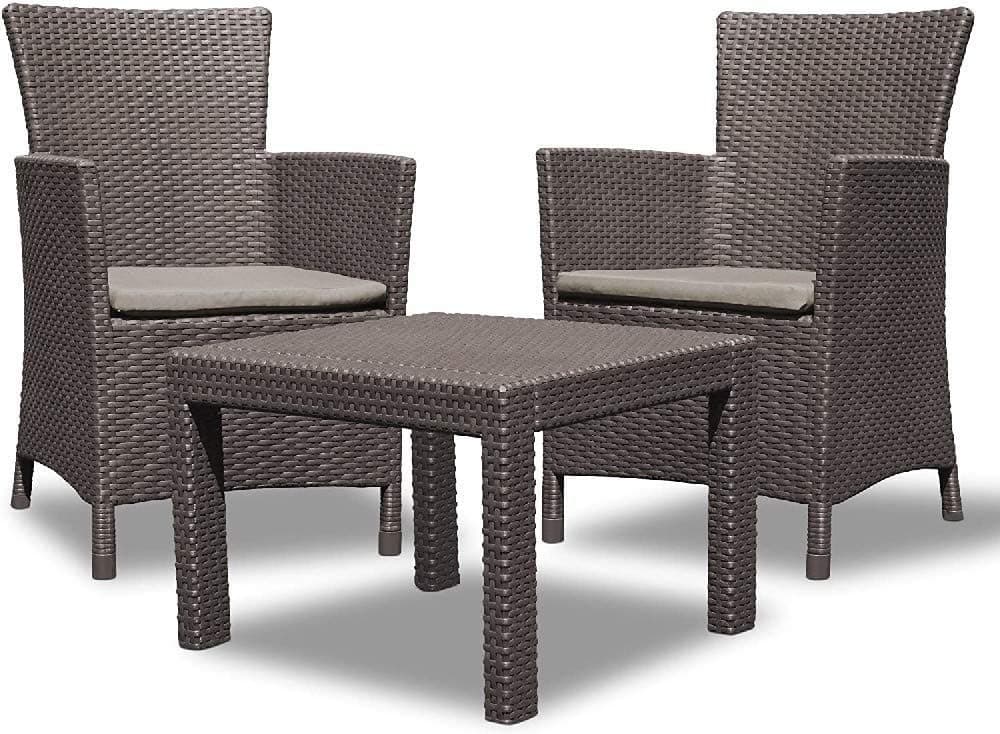 AllibertRosario 219991 Lounge Set for Balcony, 2 x Armchairs and 1 x Table, Rattan Look, Plastic, Brown