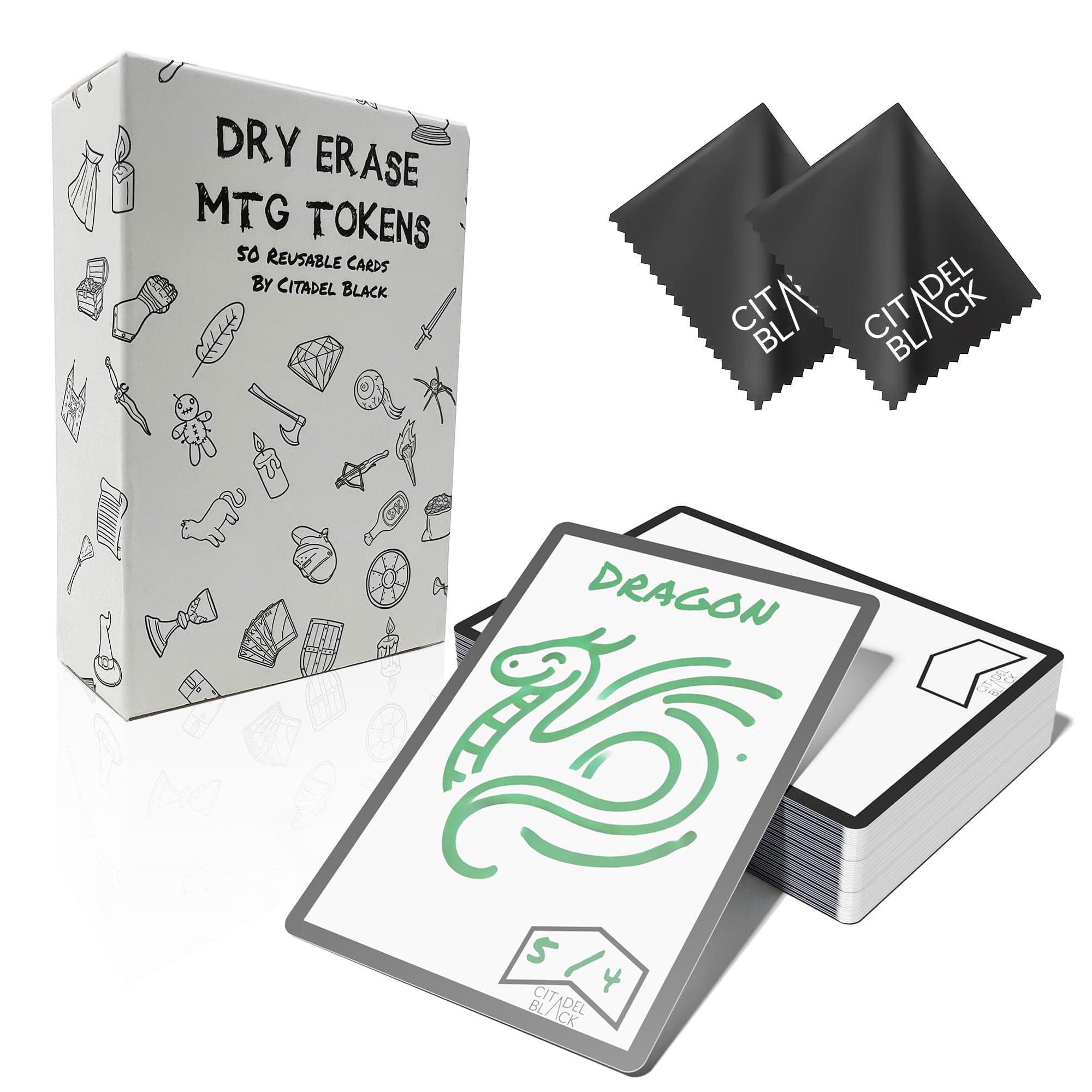 Dry Erase MTG Tokens Set of 50 Cards – with 2pcs Erasers, Reversible Reusable Double-Sided Universal Tokens Proxy Card, Magic: The Gathering