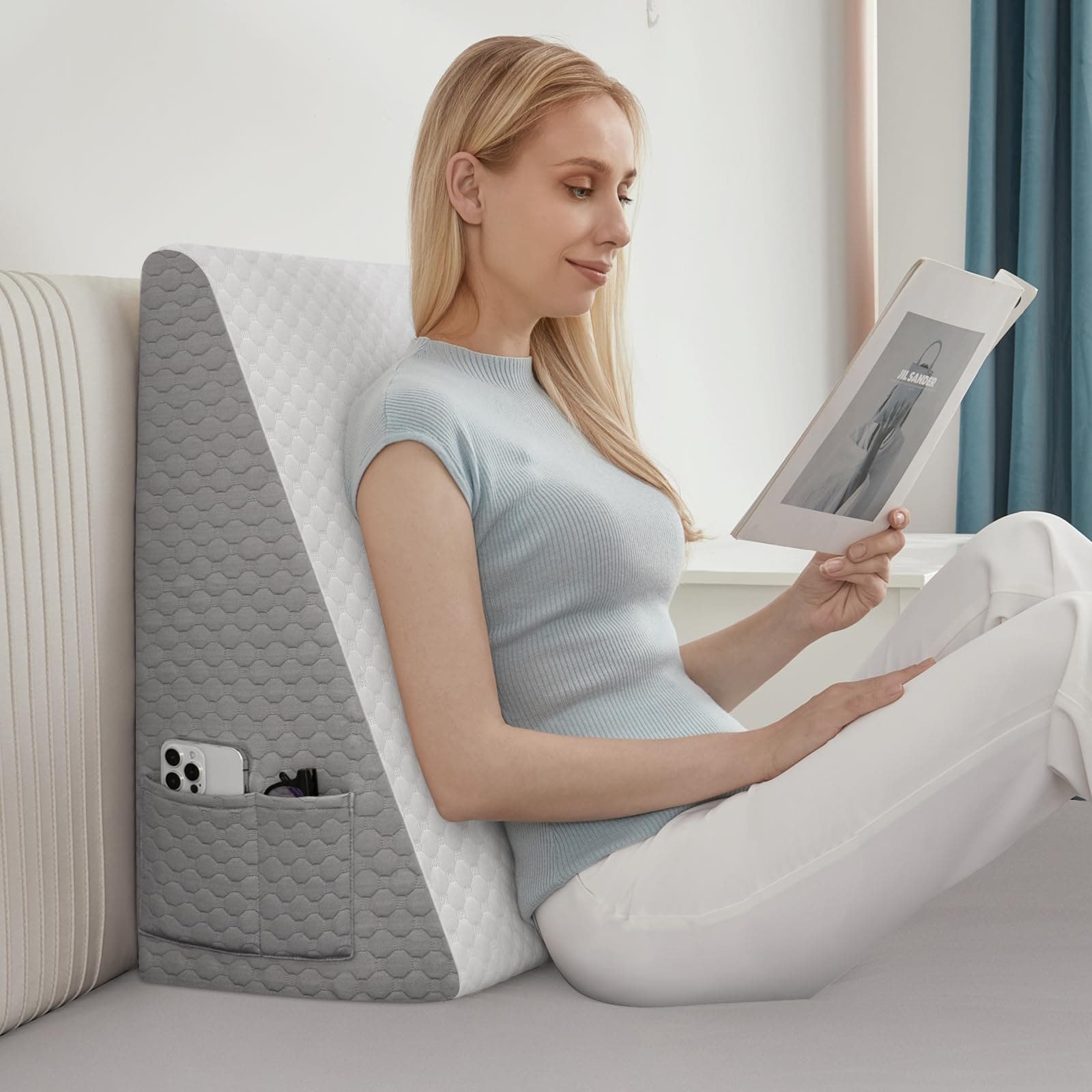 Forias Wedge Pillow 12" Bed Wedge Pillow for Sleeping Acid Reflux After Surgery Triangle Pillow Wedge for Sleeping Gerd Snoring, Air Layer Wedge Cover|Memory Foam Top