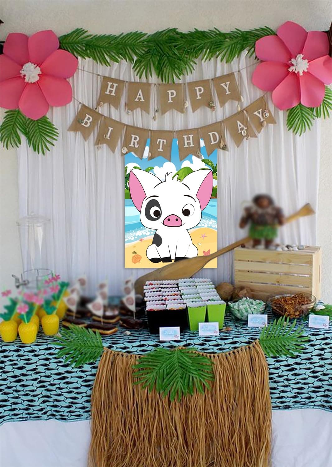 jkhycf Moana Party Decorations Pin the Nose on the PUA Pig Pin Game for Kids PUA Moana Birthday Party Favors PUA Pig Poster Decorations