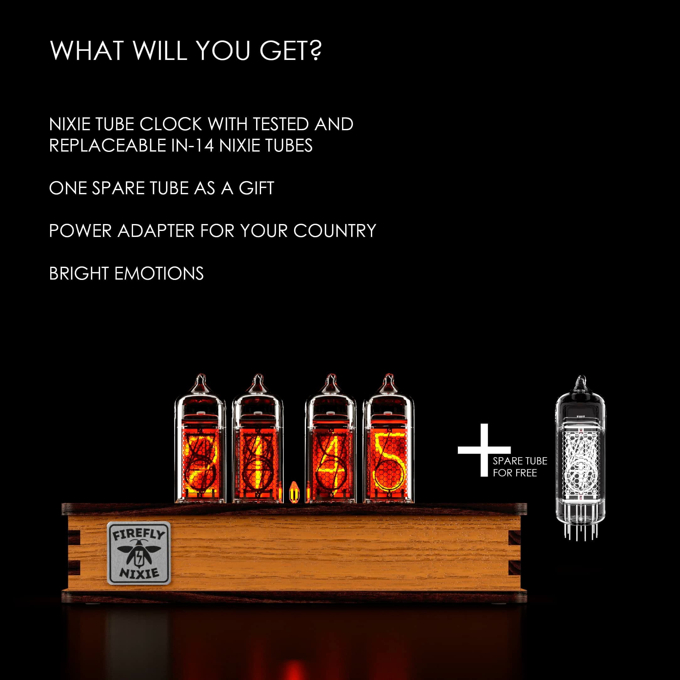 Nixie Star Tube Clock with New and Easy Replaceable IN-14 Tubes - Motion Sensor - Visual Effects - Gift Idea - Premium Gift Packaging