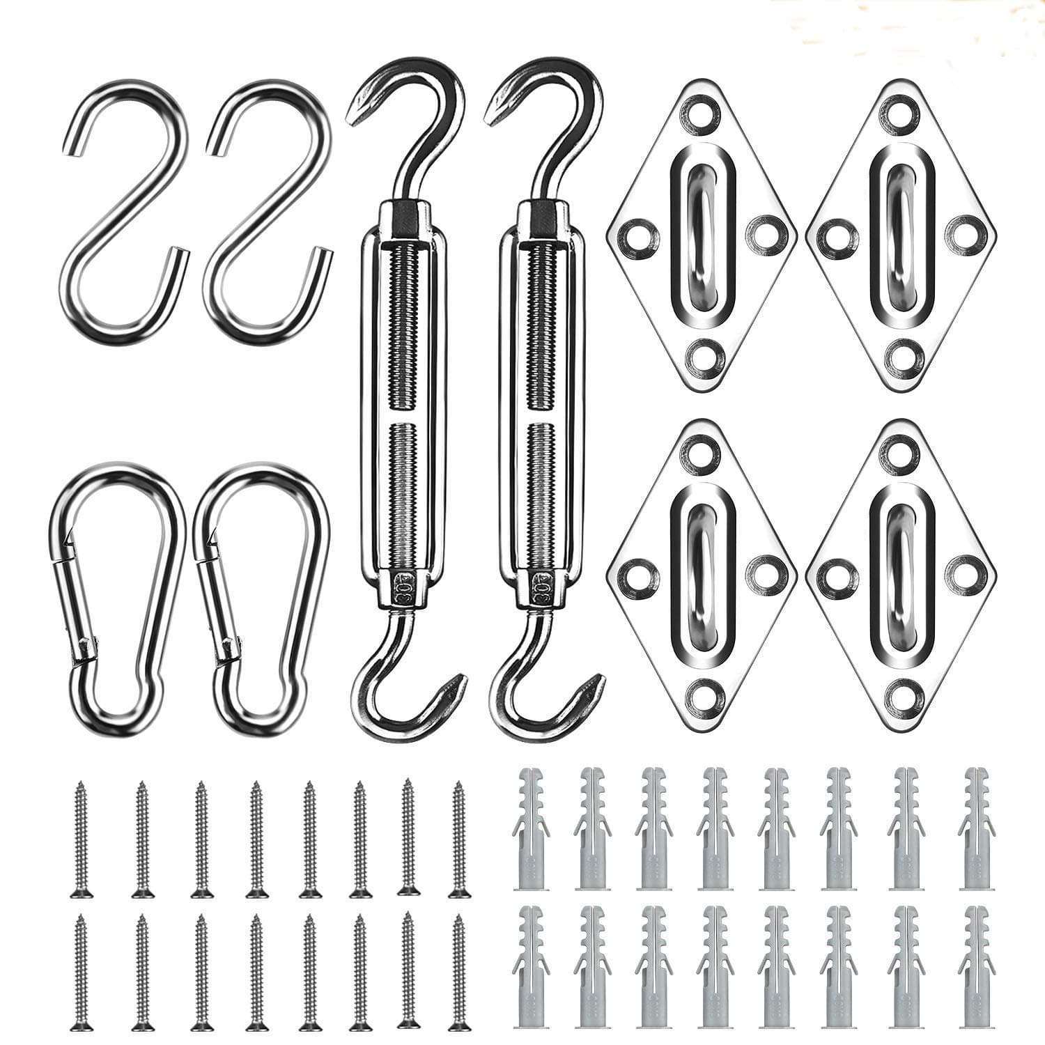Shade Sail Hardware Kit, Awroutdoor Stainless Steel Hardware Kit for Triangle Square Rectangle Sun Shade Sail Installation for Garden Patio Lawn ,42 Pcs