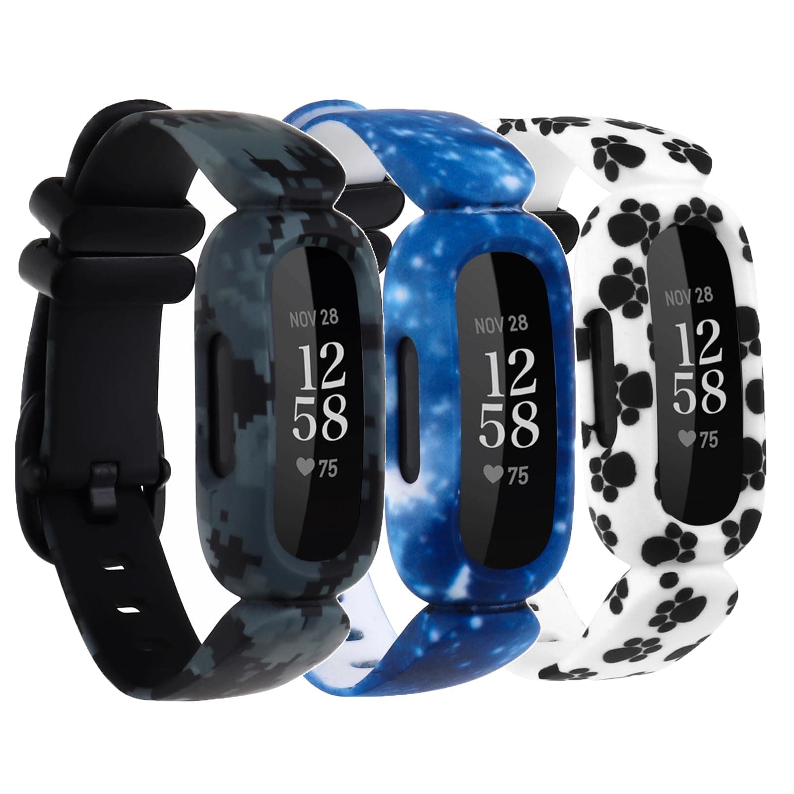 Compatible with Fitbit Ace 3 Bands for Kids, Soft Pattern Printed Floral Band Accessories Wristbands Replacement for Fitbit Ace 3 Boys Girls