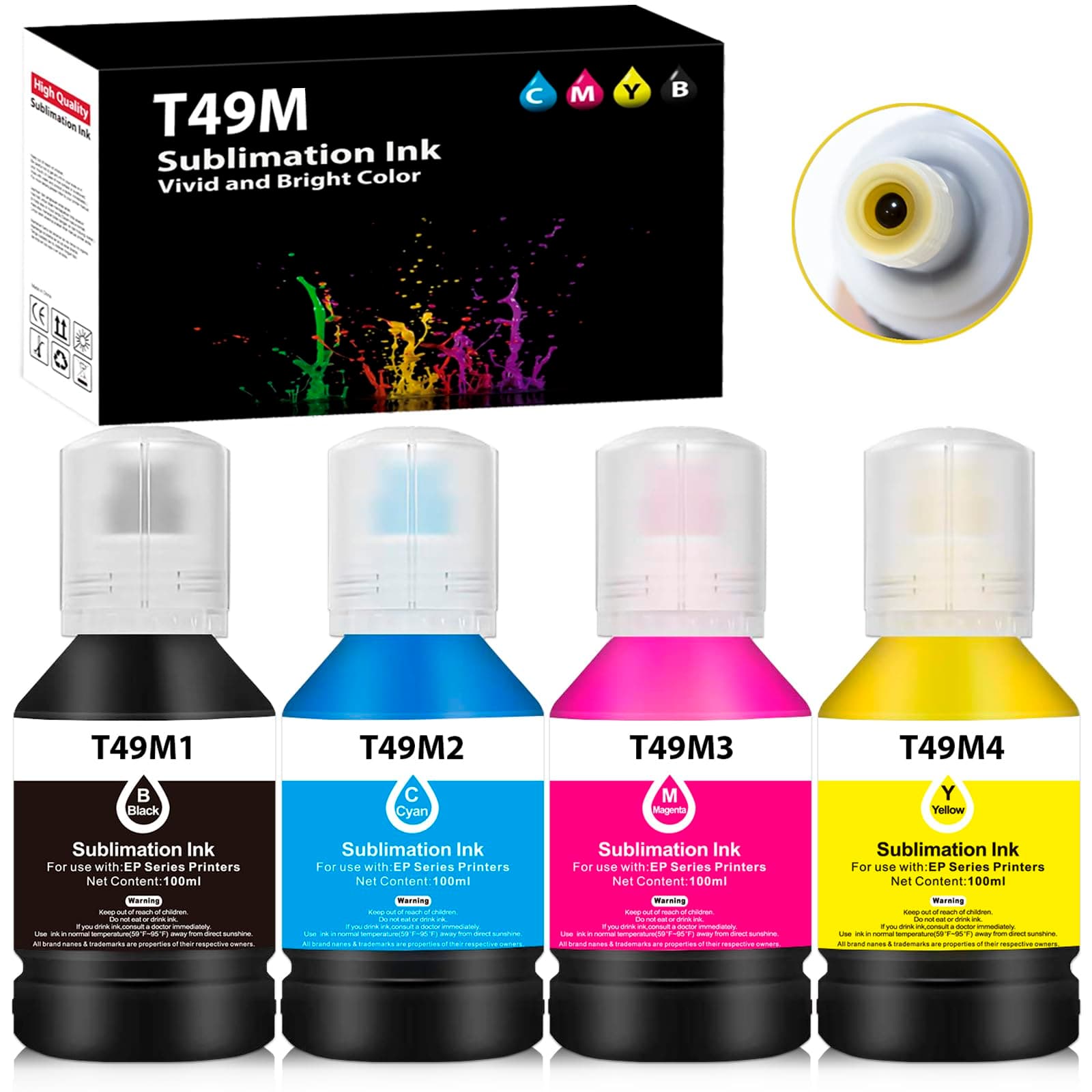 4 x 140ml T49M Sublimation Ink Cartridges for Epson SureColor F170 F570 (T49M1 T49M2 T49M3 T49M4) Thermal Sublimation Printer