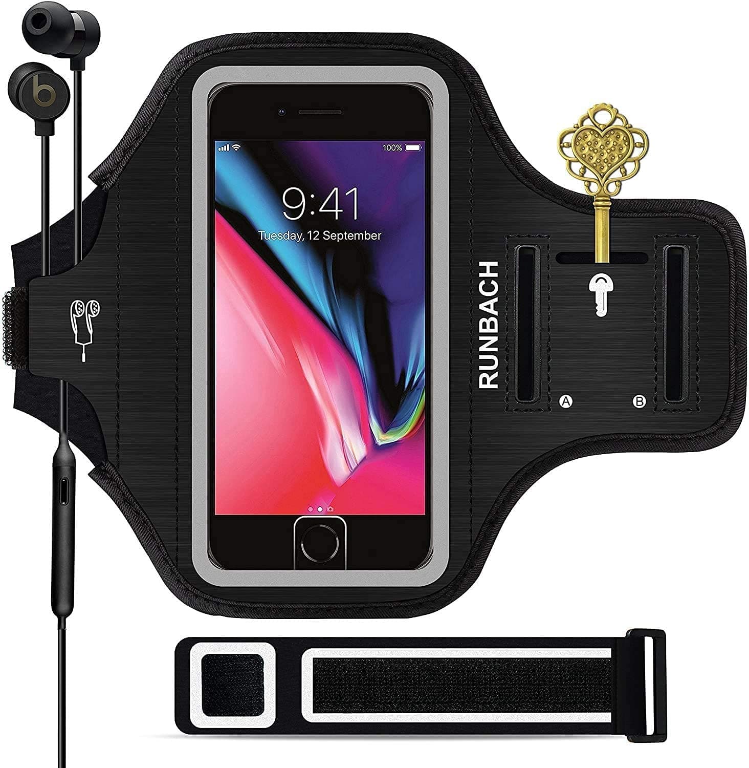 iPhone 8 Plus/iPhone 7 Plus Armband, Sweatproof Running Exercise Gym Bag with Fingerprint Touch/Key Holder and Card Slot for 5.5 Inch iPhone 6/6S/7/8 Plus (Black)