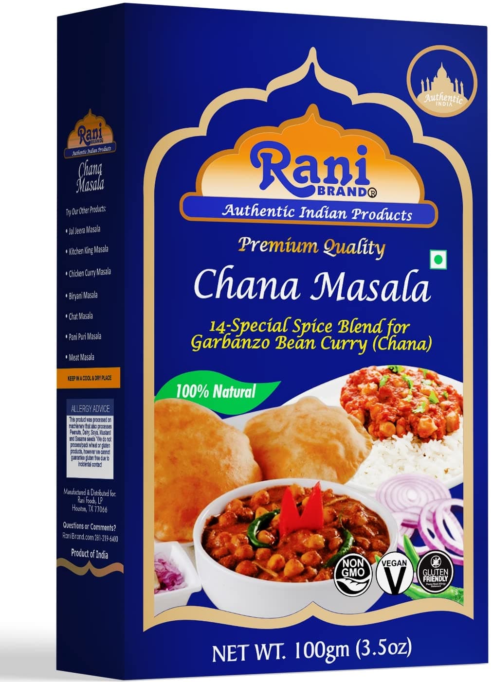 Rani Chana Masala (Garbanzo Curry 15-Spice Blend) 3.5oz (100g) ~ All Natural | Vegan | No Colors | Gluten Friendly | NON-GMO | Indian Origin