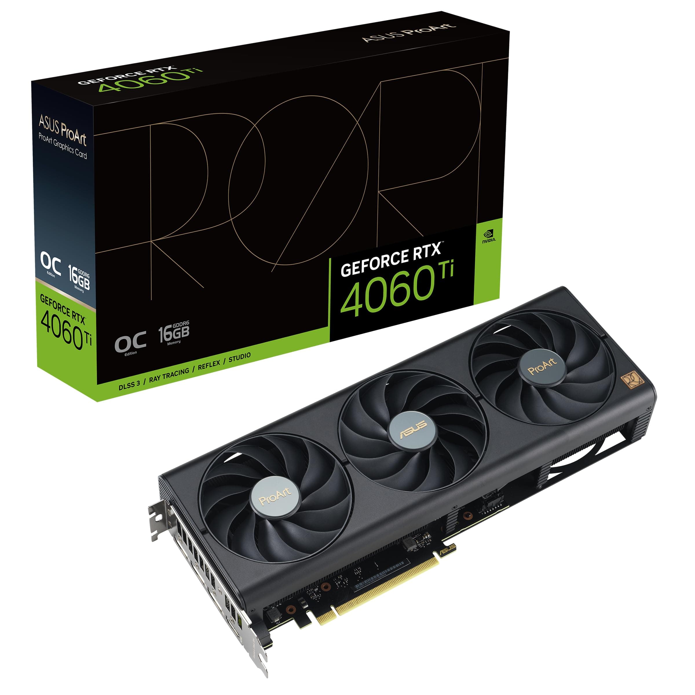 ASUS ProArt GeForce RTX™ 4060 Ti 16GB OC Edition GDDR6 Graphics Card (PCIe 4.0, 16GB GDDR6, DLSS 3, HDMI 2.1a, DisplayPort 1.4a)