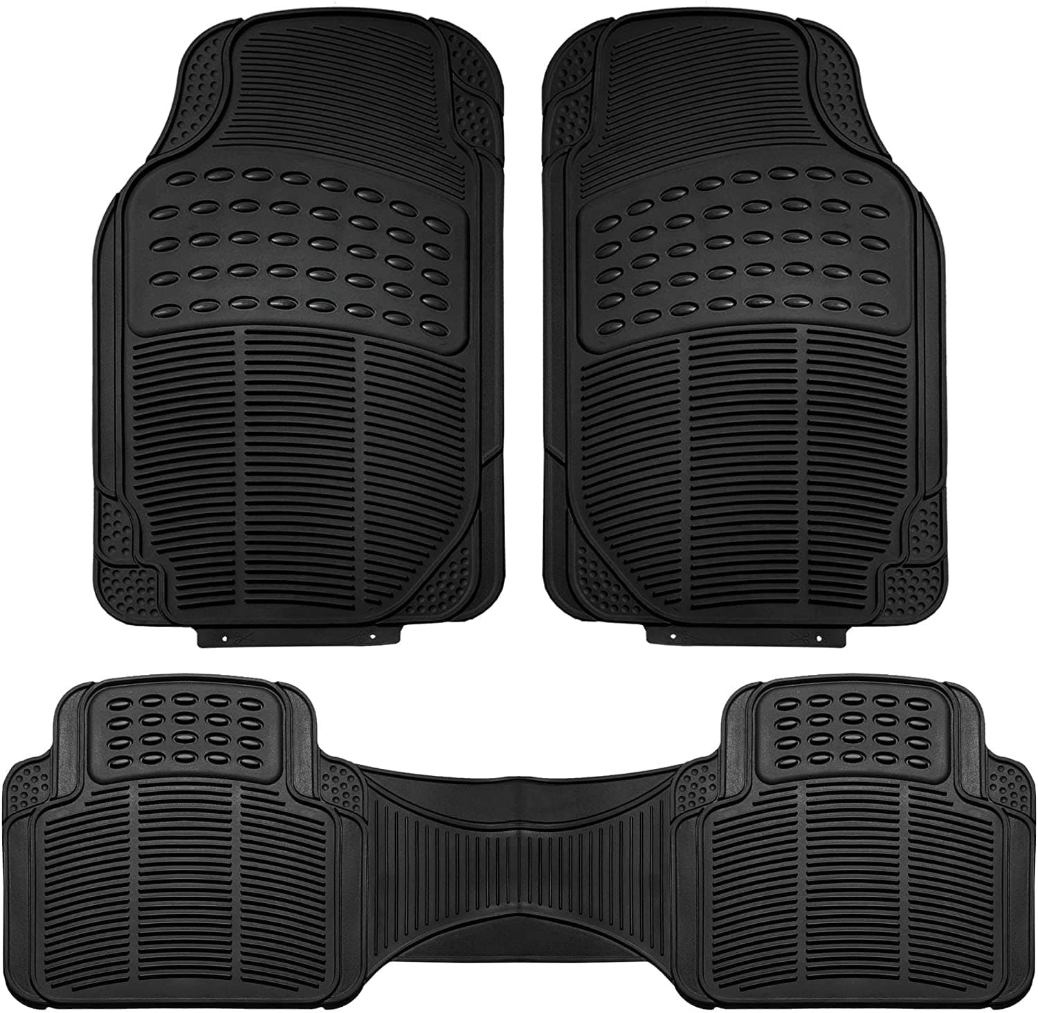 Orchid M Original ProLiner 3 Piece Heavy Duty Front & Rear Rubber Floor Mats for Car SUV Van & Truck, Black - All Weather Floor Protection Fits Most Vehicles