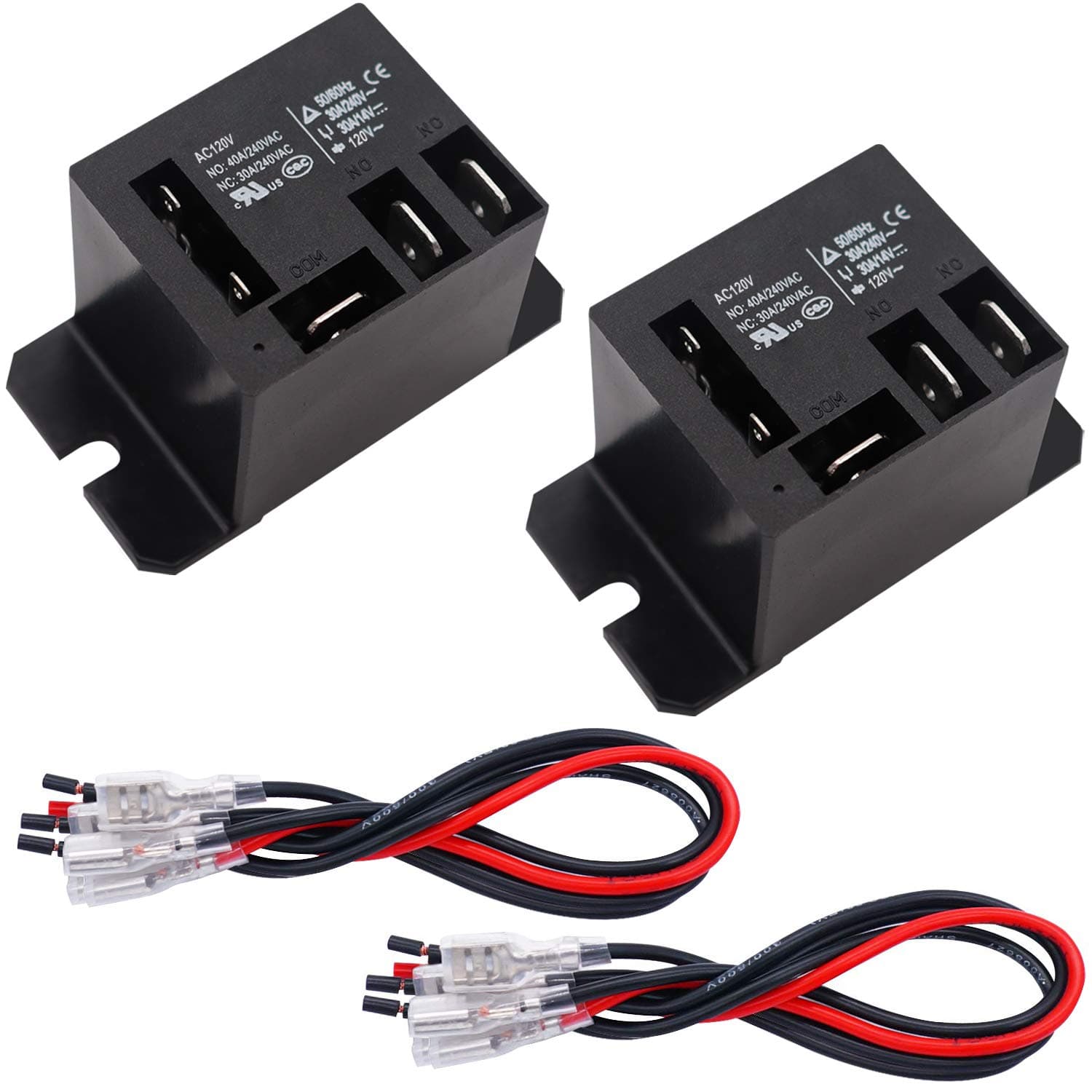 Tnisesm 2PCS Power Relay AC120V Coil, 30A SPDT(1NO 1NC) with Flange Mounting and 10 Quick Connect Terminals Wires Mini Relay NT90-AC120V-10X
