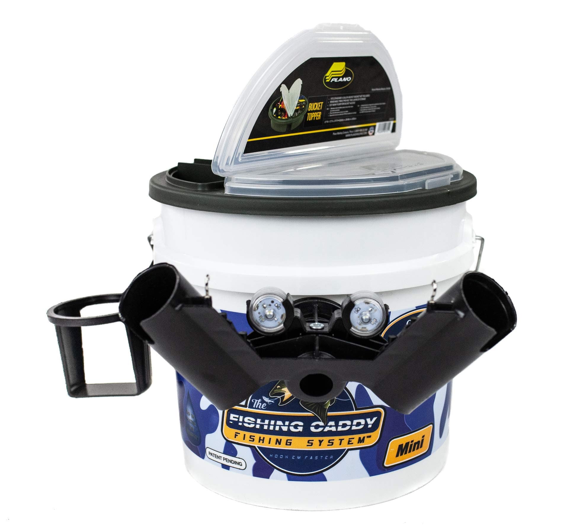 – Fishing Bucket Storage or Bait Holder w/Tackle Box Lid, Dual Fishing Rod Holder, Cup Holder or Beer Holder & LED Waterproof Light for Night Fishing – Fisherman Gift