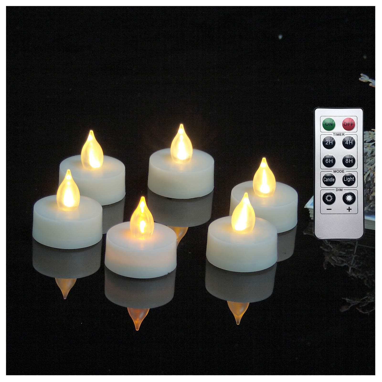 6-Pack Flameless LED Battery Operated Tealight Candles with Remote and Timer Flickering Electric Tea Lights for Christmas Home Party Wedding Decorations 1.5”x1.6” Batteries Included