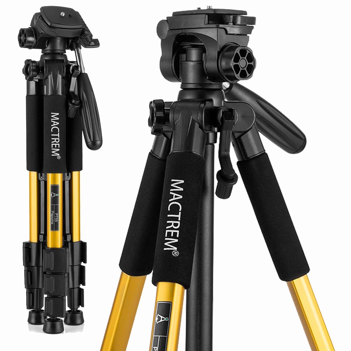 MACTREM M-PT55-Bk PT55 Travel Camera Tripod Lightweight Aluminum for DSLR SLR Canon Nikon Sony Olympus DV with Carry Bag -11 Lbs(5Kg) Load (Gold)