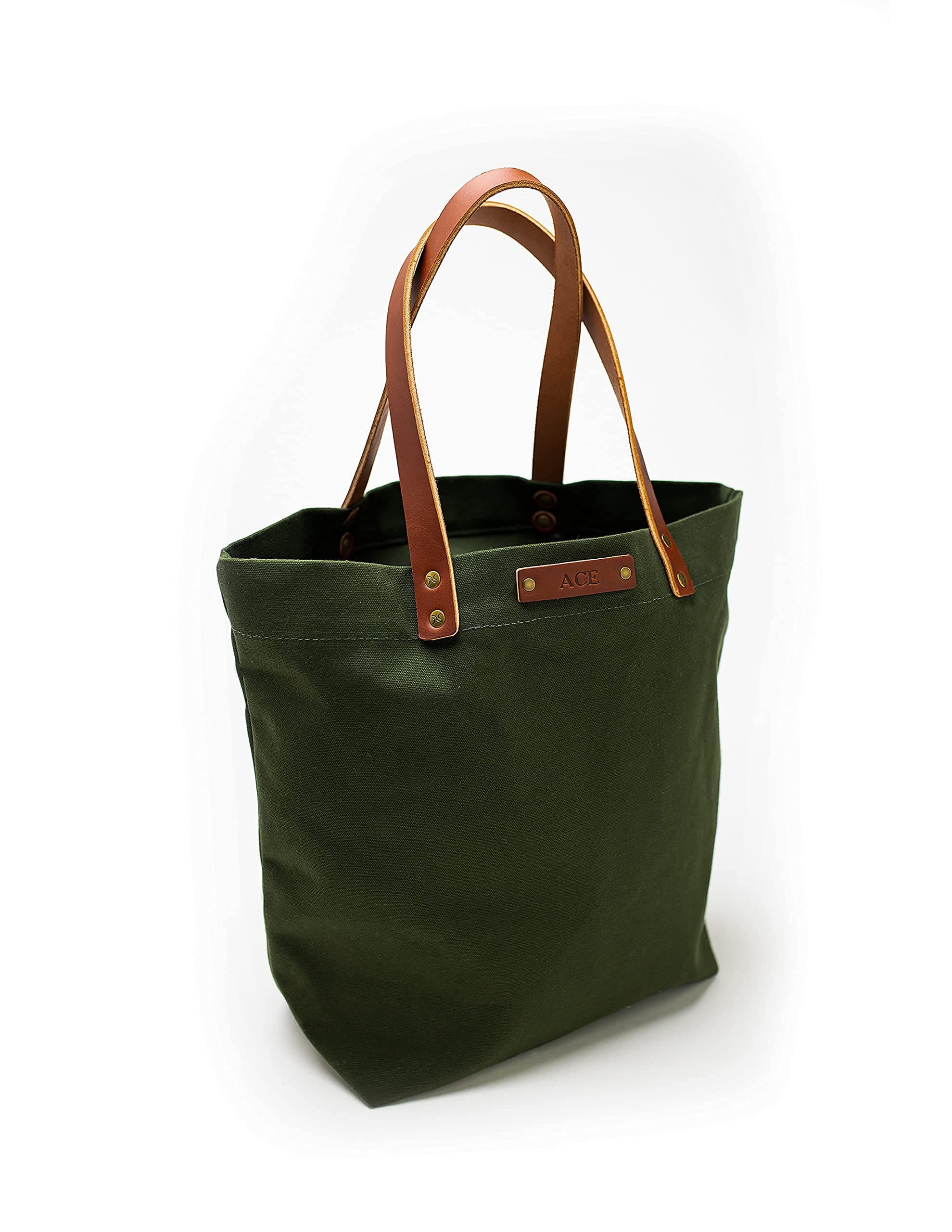 Personalized Canvas Market Tote | Monogrammed Canvas Tote Bag | Cotton Canvas & Full Grain Leather | Reusable Canvas Shopper | Dimensions: 16.25" x 14.25" x 5" | Made in USA
