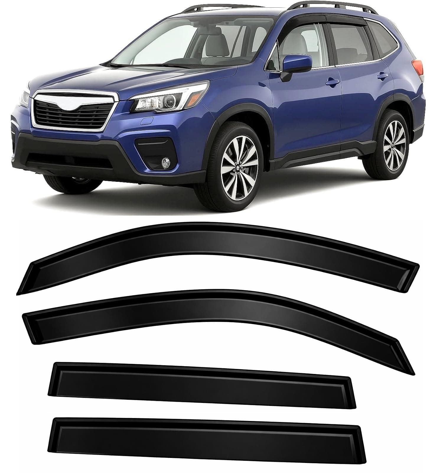 2019-2024 Tape-On Side Window Visor Deflectors for Subaru Forester Rain Guards SK Premium Sport Limited Touring Smoke Tinted Protectors 2020 2021 2022 2023