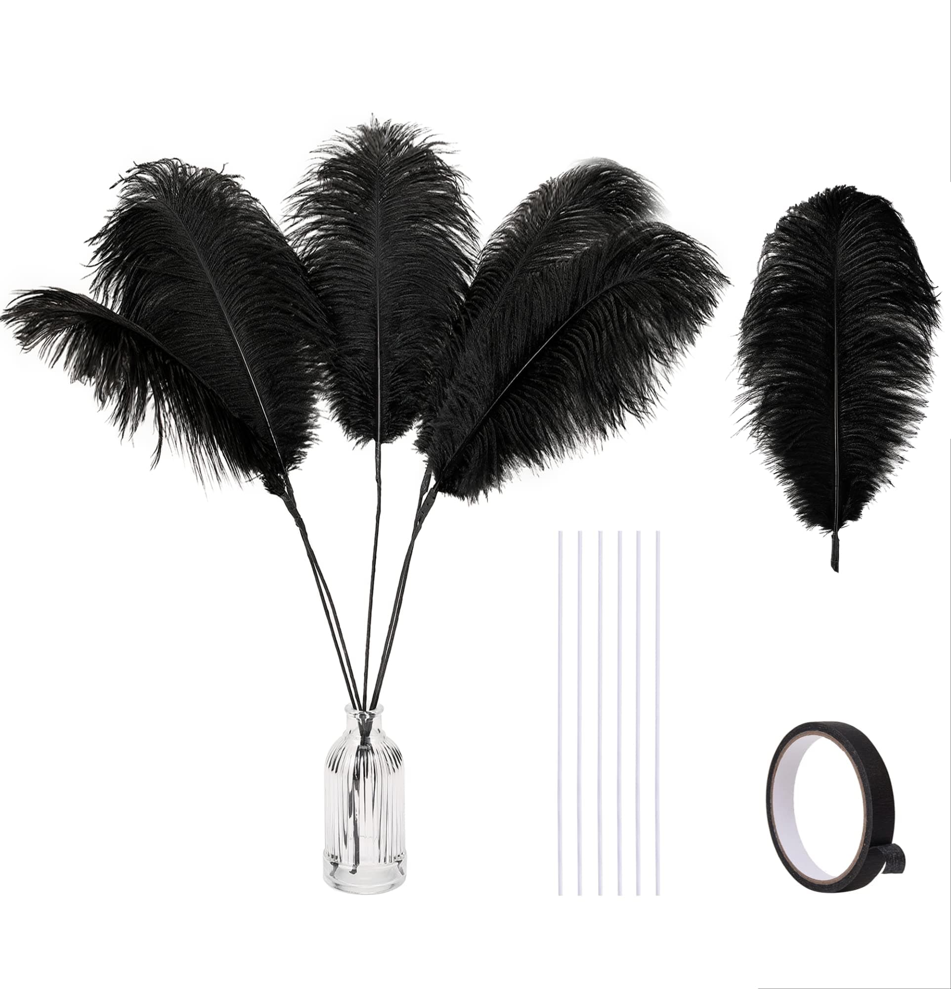 Holmgren Black Ostrich Feathers Bulk - 20pcs Making Kit 22 Inch Natural Ostrich Feathers for Vase, Floral Arrangement, Wedding Party Centerpieces and Halloween Home Decor (Black)