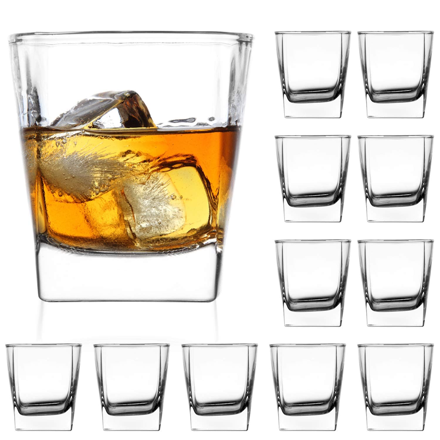 QAPPDA Heavy Base Whiskey Glasses, 8 oz Set of 12, Premium Quality Glass, Classic Design, Ideal for Whiskey, Vodka, Tequila, Cocktails, Great Gift Set