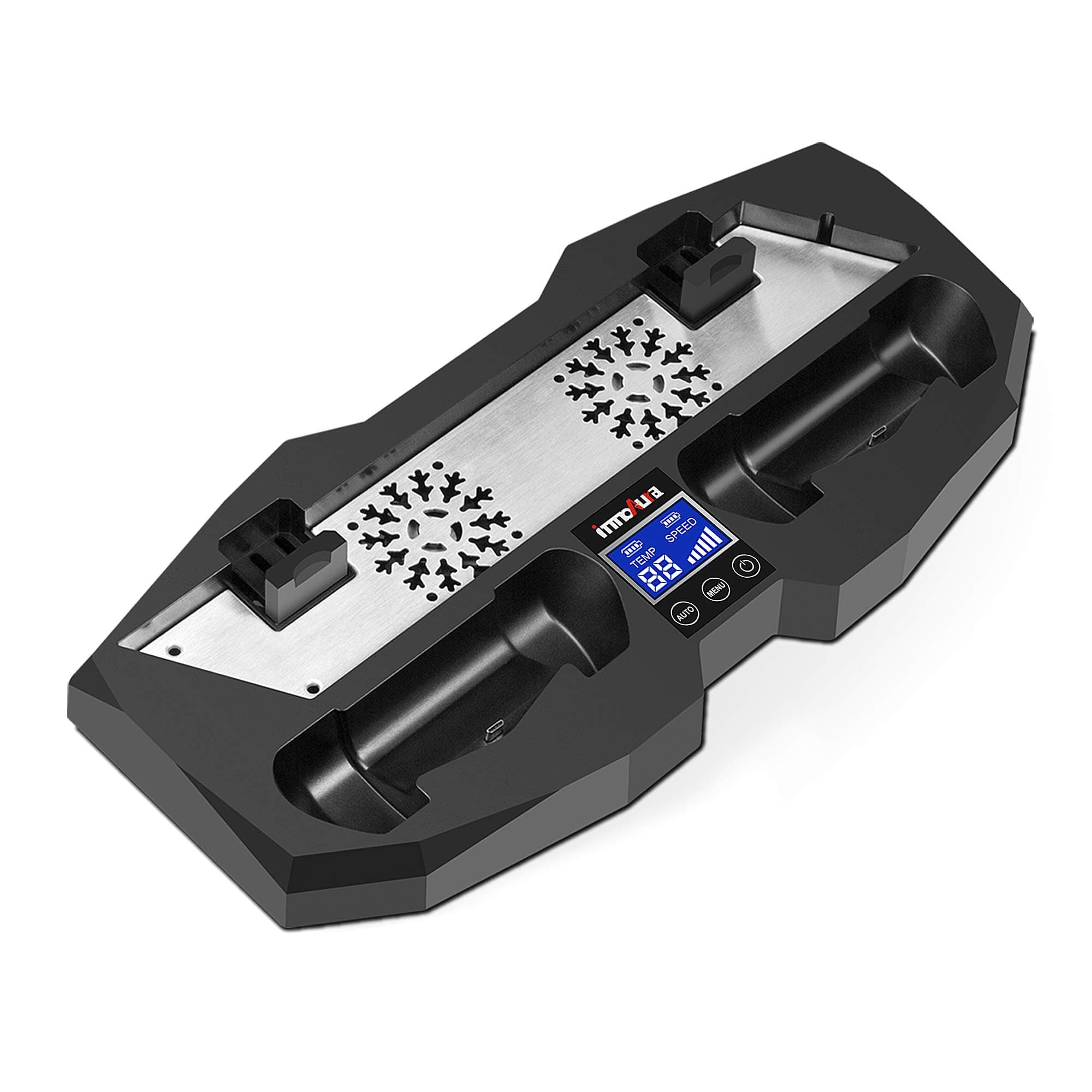 innoAura All-in-One Stand for PS-4 / PS-4 Slim / PS-4 Pro Vertical Stand Cooling Fan with Touch Control Panel + Controller Charging Station + Temperature Sensor for All PS-4 Consoles