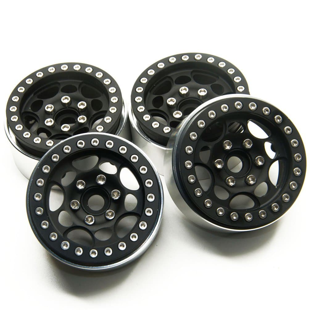 MOHERO 1.9'' Alloy Beadlock 1/10 RC Wheel Rims for SCX10 CC01 D90 TRX-4 Cars (Black)
