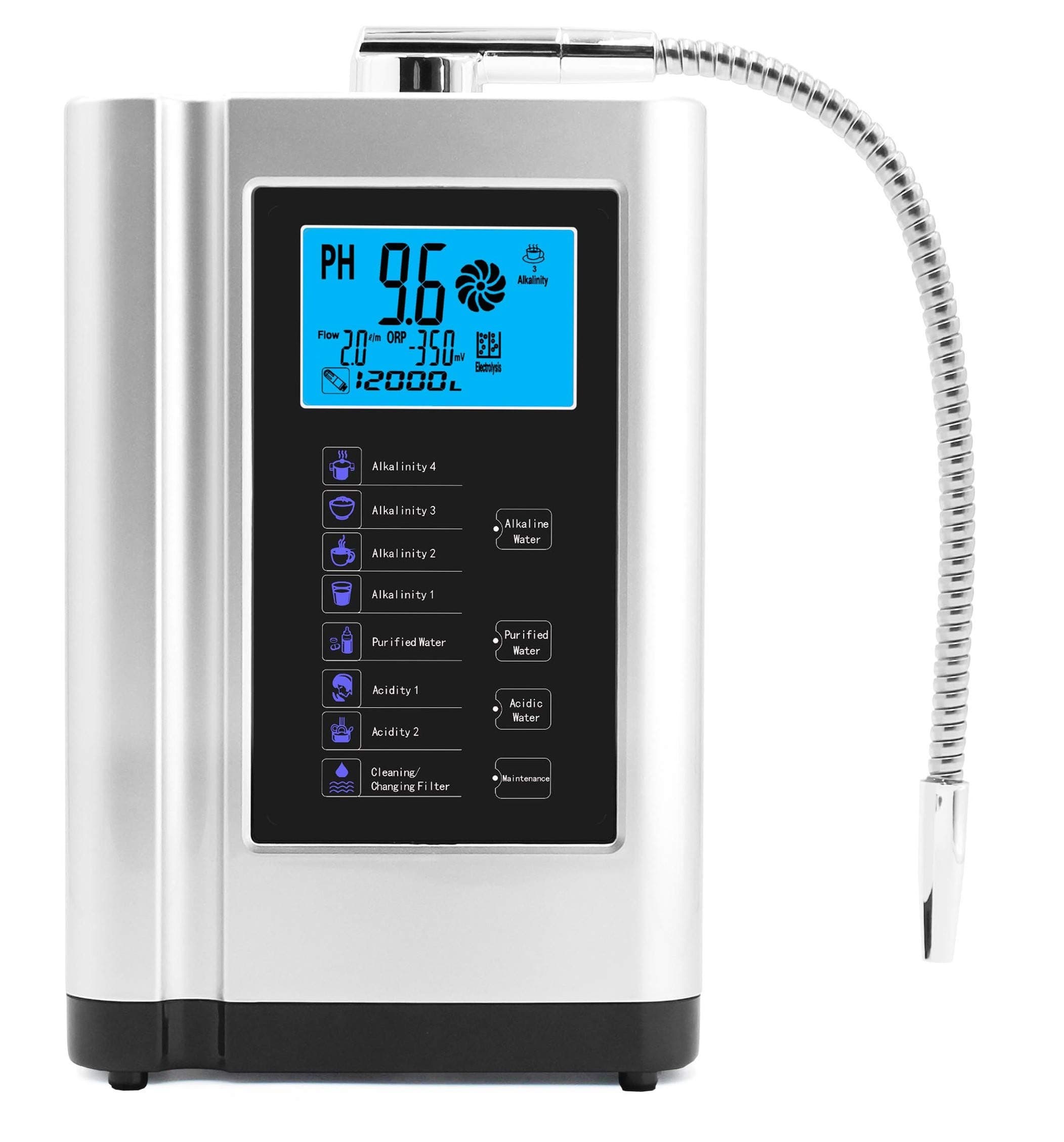 Honbeanify Water Ionizer, Water Purifier Machine PH 3.5-10.5 Alkaline Acid Water Machine,Up to -500mV ORP, 6000 Liters Per Filter,7 Water Settings,Auto-Cleaning,Intelligent Voice (Silver)