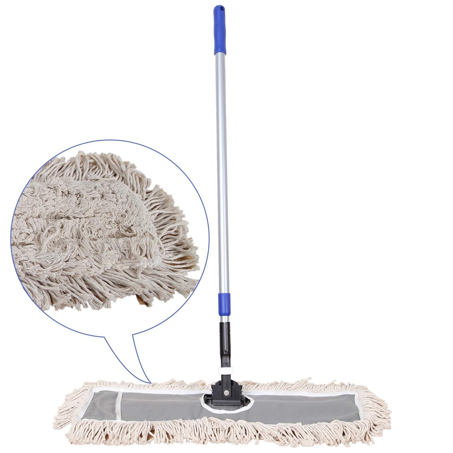 24" Industrial Class Cotton Floor Mop | Dry to Attract dirt, dust Or Hardwood Floor Clean, Telescopic Pole Height Max 59" (24" x 11" Mop)