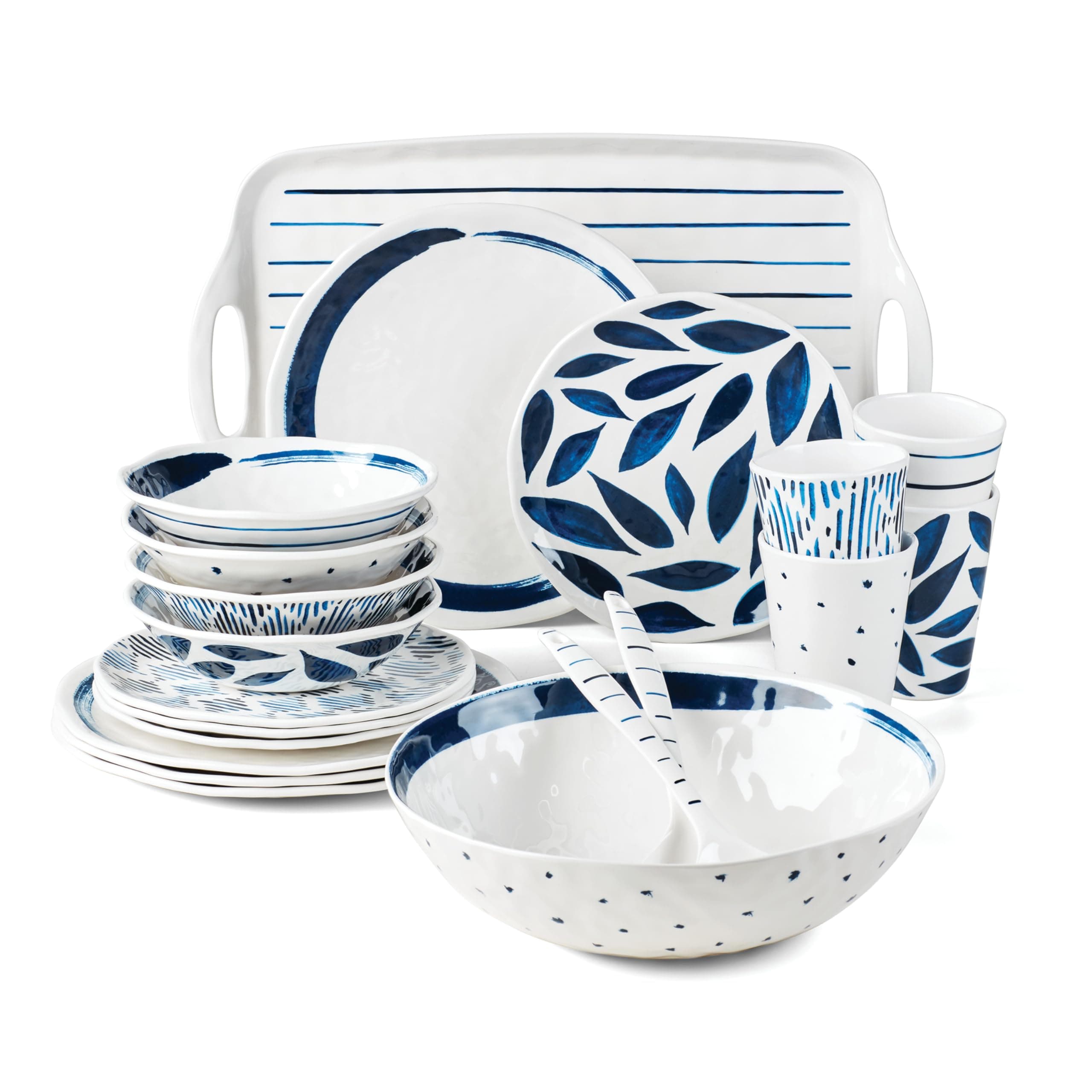895324 Blue Bay Melamine 20-Piece Dinnerware Set, Lightweight Melamine Material