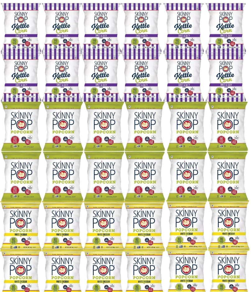 Skinny Pop Popcorn Variety Pack - Snack Bags Assortment Care Package (36 Count) - Woody's World