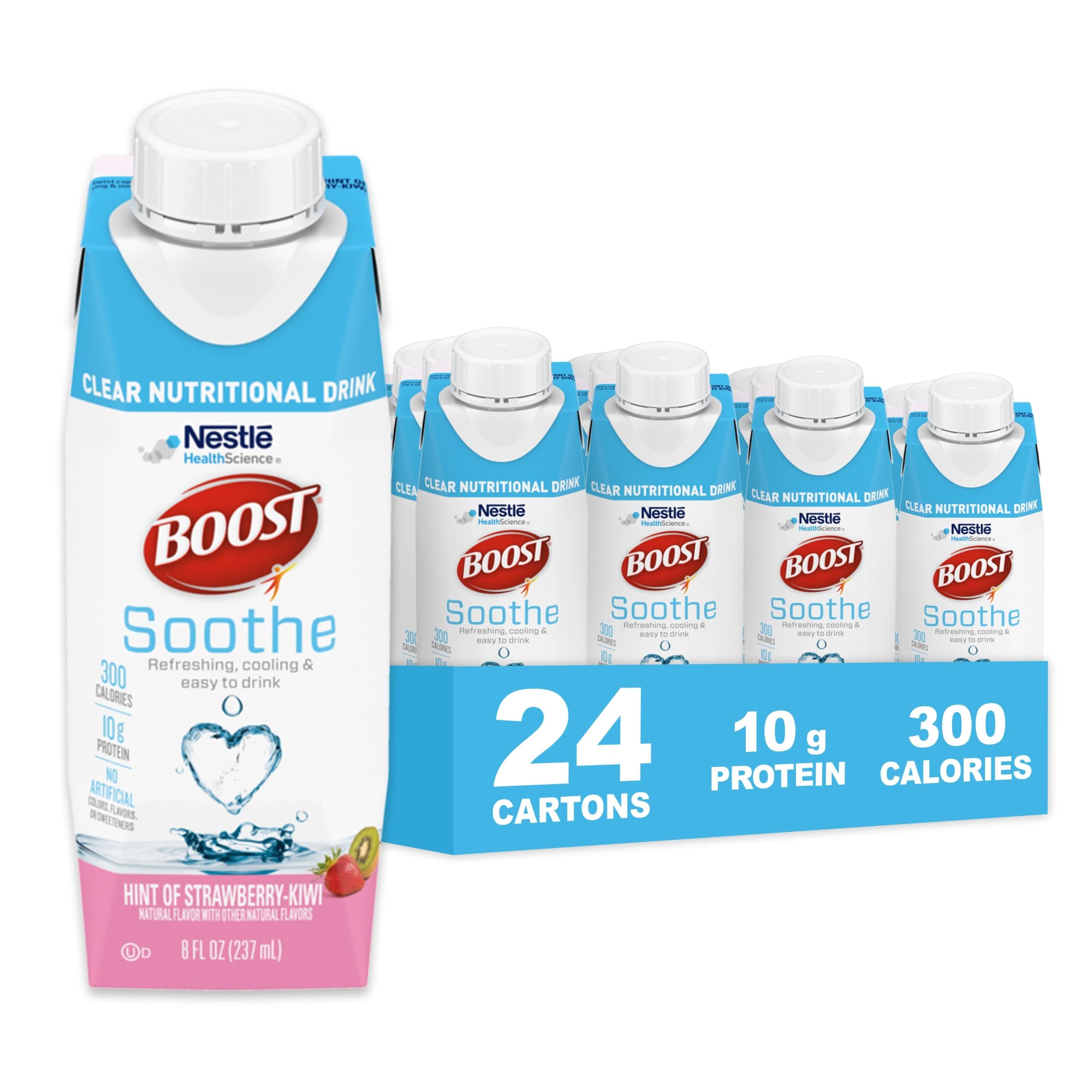 Soothe Clear Nutritional Drink – Cooling sensation - 300 Calories - 10 g Protein from Whey Protein Isolate - Hint of Strawberry Kiwi Flavor - 8 fl oz (Pack of 24)