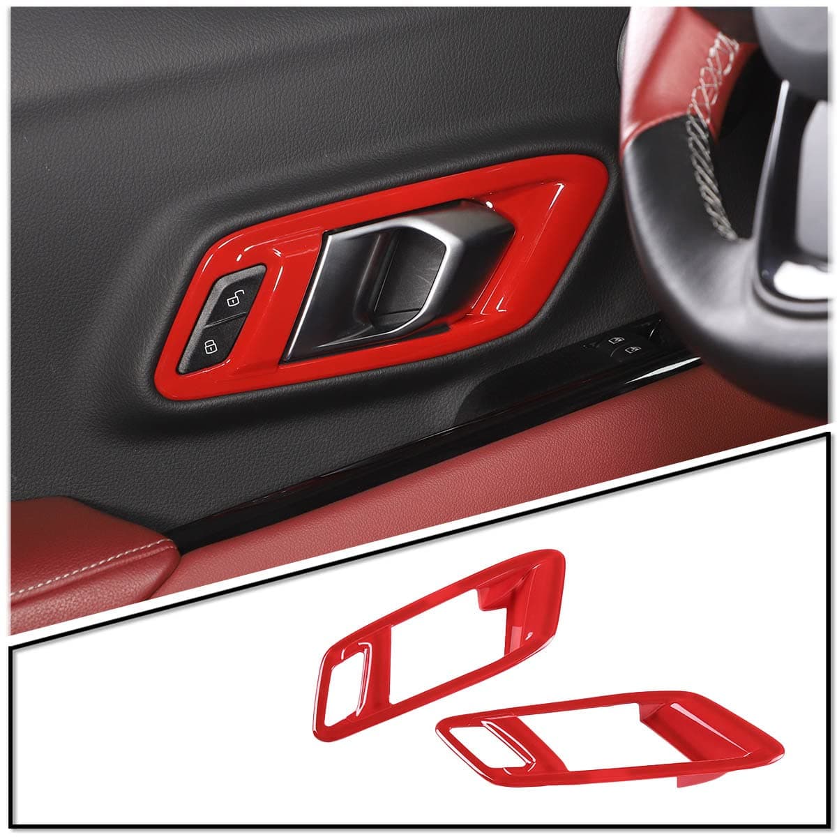 Fit for Toyota Supra GR A90 A91 MK5 2019-2025 Inner Door Handle Frame, ABS Door Inner Grab Handle Trim Cover Sticker, Car Interior Decoration Accessories, 2Pcs (Red)
