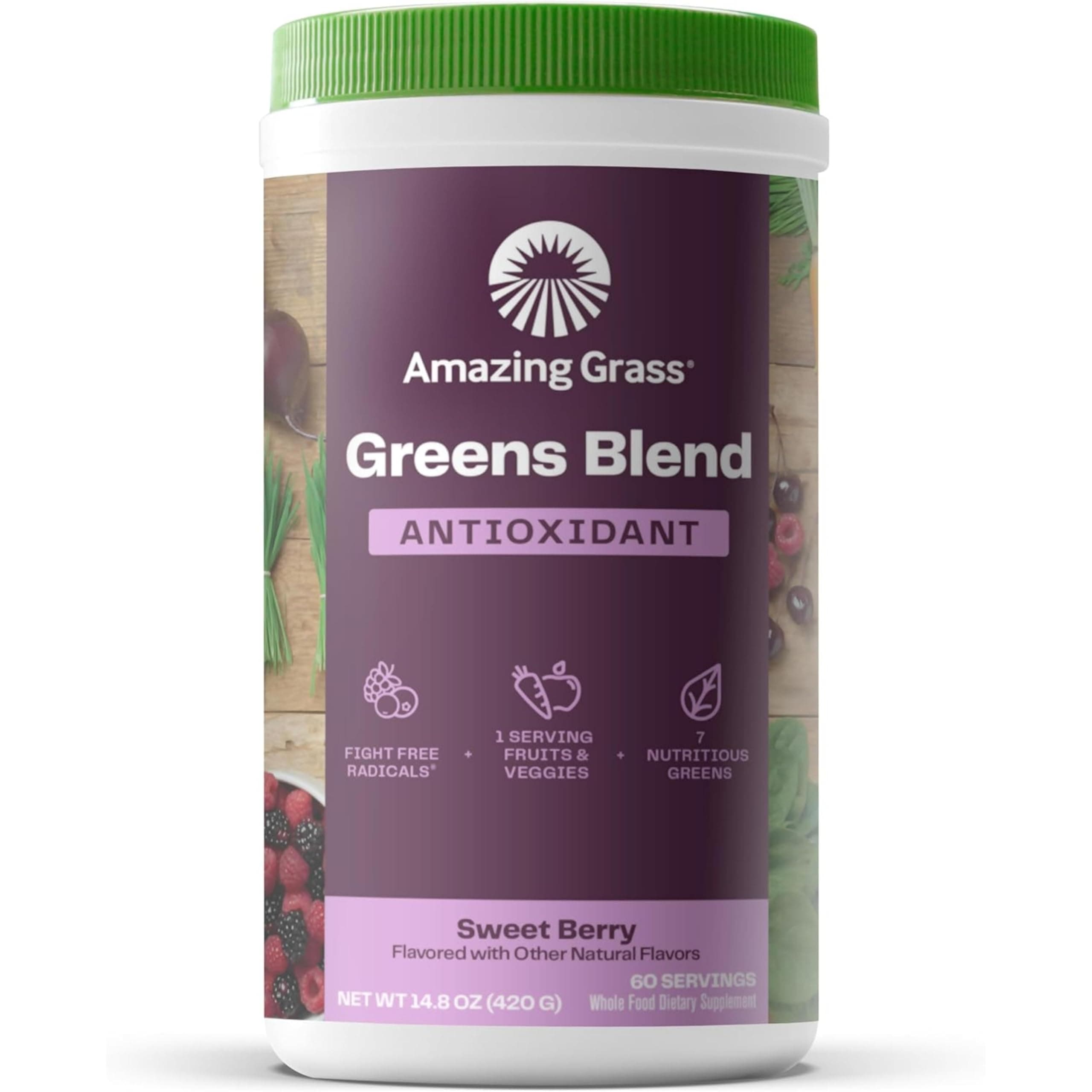 Amazing Grass Greens Superfood Antioxidant: Greens Powder with Organic Spirulina, Beet Root Powder, Elderberry & Probiotics, Sweet Berry, 60 Servings (Packaging May Vary)