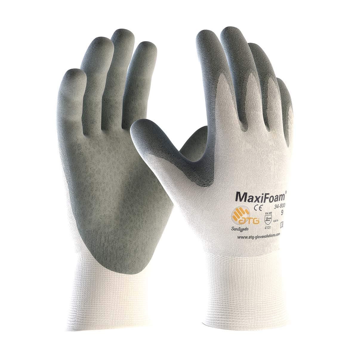 Protective Industrial Products Medium MaxiFoam By ATG Gray Nitrile Palm And Finger Coated Work Gloves With Nylon Liner And Continuous Knit Wrist, Grey (34-800/M)