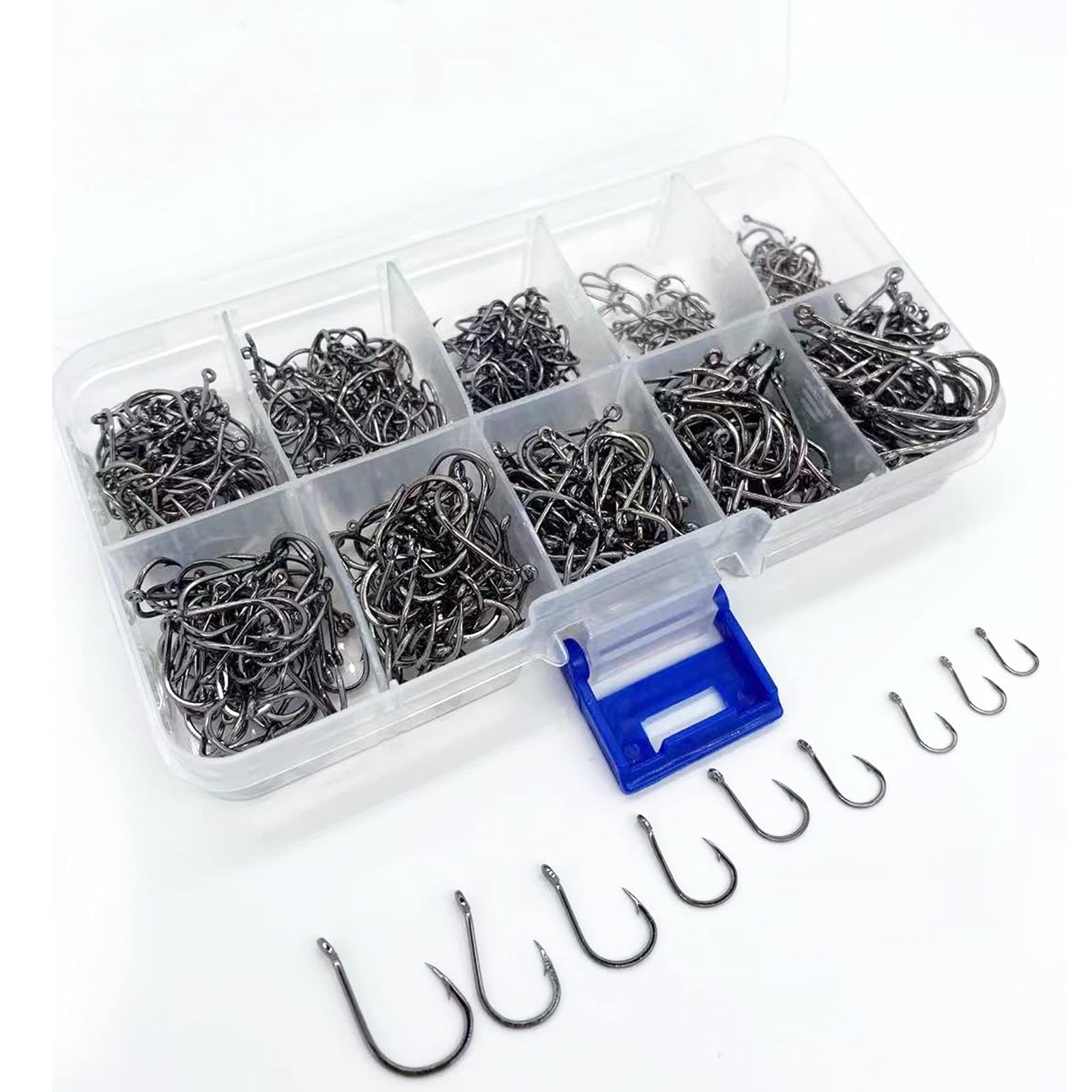 600pcs Fishing Hooks Set High Carbon Steel Jig, Fishing Hooks Set with Plastic Box Strong Sharp Fish Hook with Barbs for Freshwater/Seawater