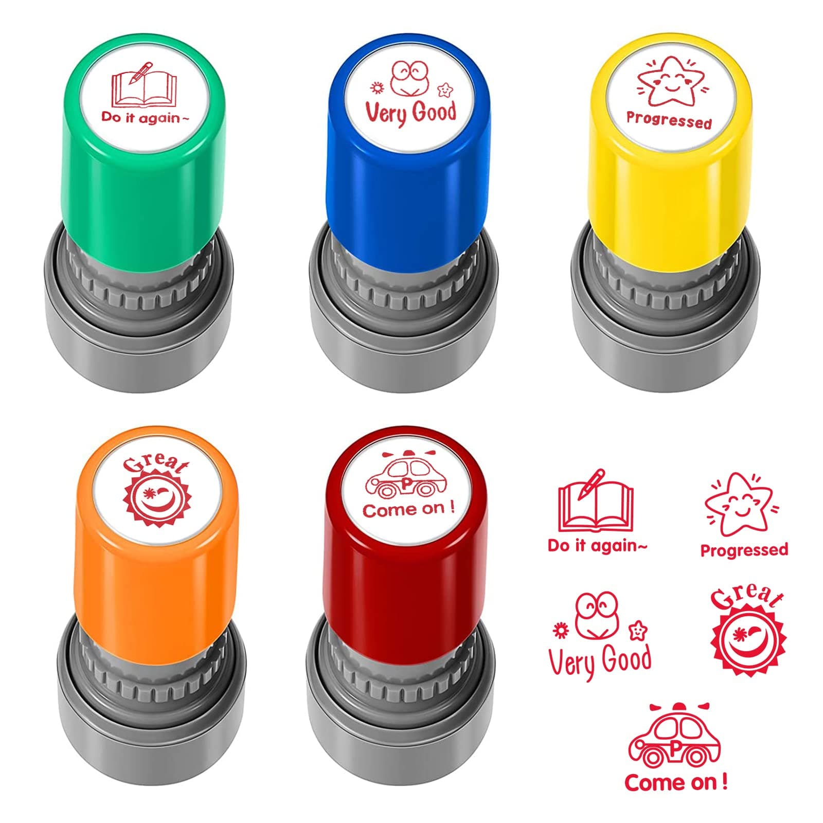 HAKACCStamps for School Teachers, Pack of 5 Self-Inking Teacher Stamps for Kids Education, Teachers Review, School Prizes