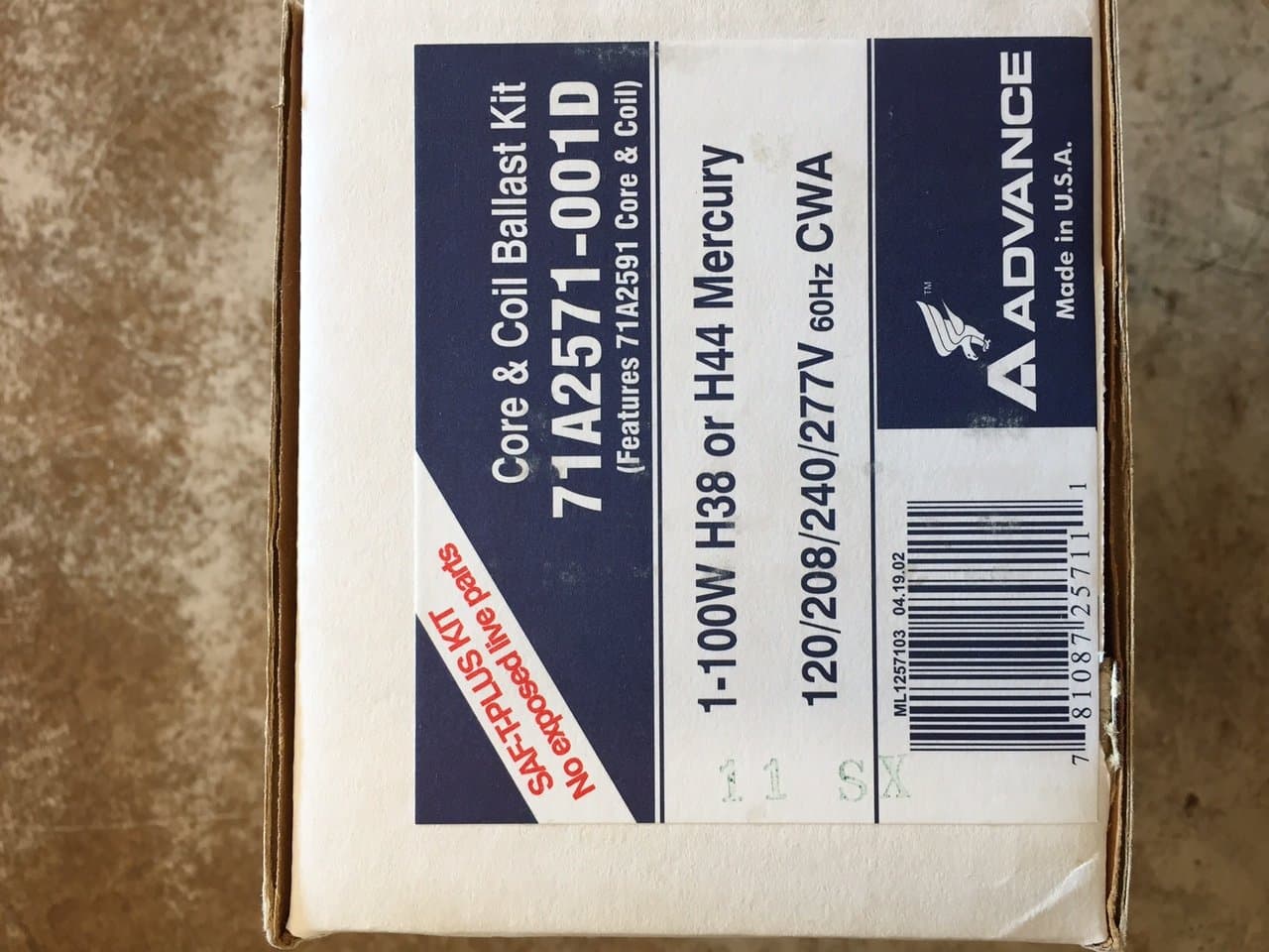 Advance Transformer Co 71A2571-001D Core and Coil Ballast Kit for 100W H38 or H44 Mercury Bulb, 120/208/240/277V 60Hz