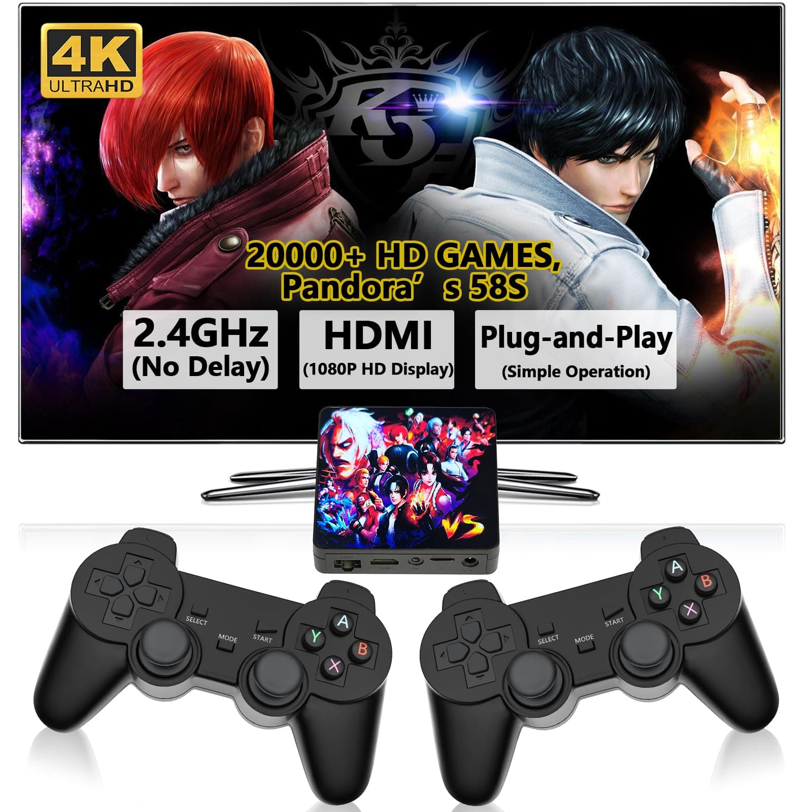 20000 in 1 WiFi Game Box 58S Arcade Stick Retro Game Console,Plug and Play,10 Emulators,4K HDMI Output,Dual 2.4G Wireless Controllers