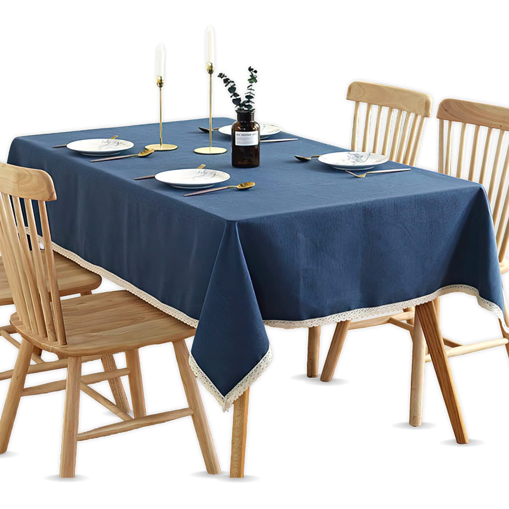 SAAVIE Rectangle Table Cloth, Waterproof Anti-Shrink Soft and Wrinkle Resistant Fabric, Farmhouse Tablecloth for Kitchen (100cm x 140cm, 4-6 Seats) Blue