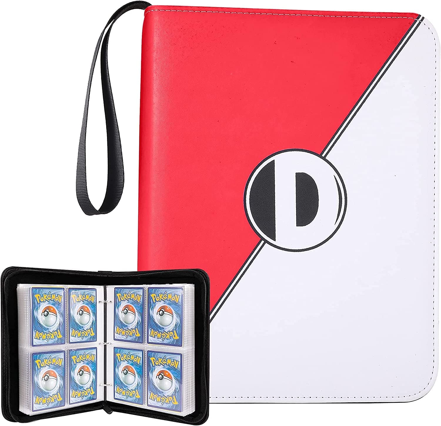 Folder for Pokemon Cards with Removable Sleeves, 400 Pockets Card Binder Holder Book for Pokémon Trading Cards, 50 Pcs 4-Pocket Pages, Card Collector Album with Zipper & Handle ( Red & White )