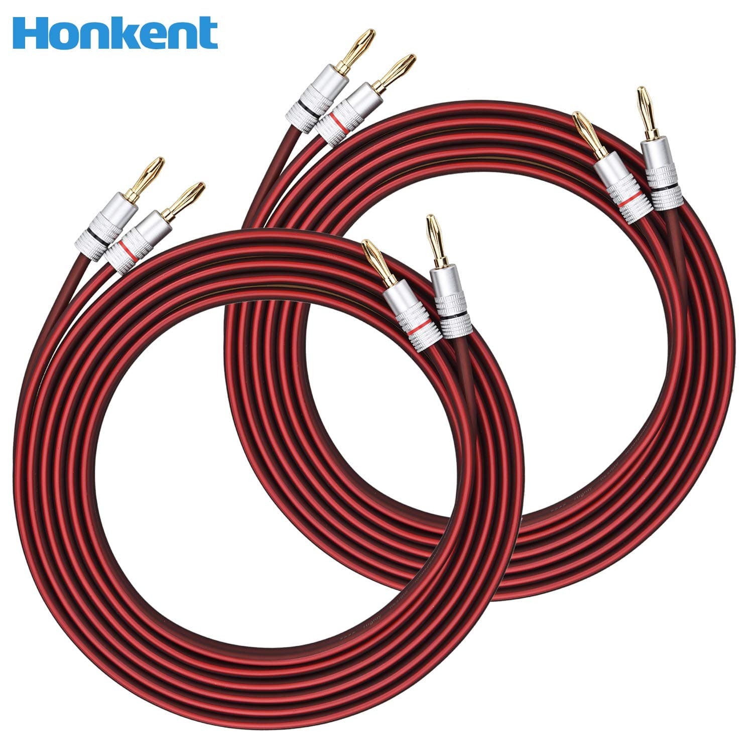 1pair Set(Banana Plug Processing Completed) Honkent HiFi OFC Speaker Wire, 12 AWG, 300X2 Strand Count, Banana Plug to Banana Plug (5M(16.4ft) x2PCS)