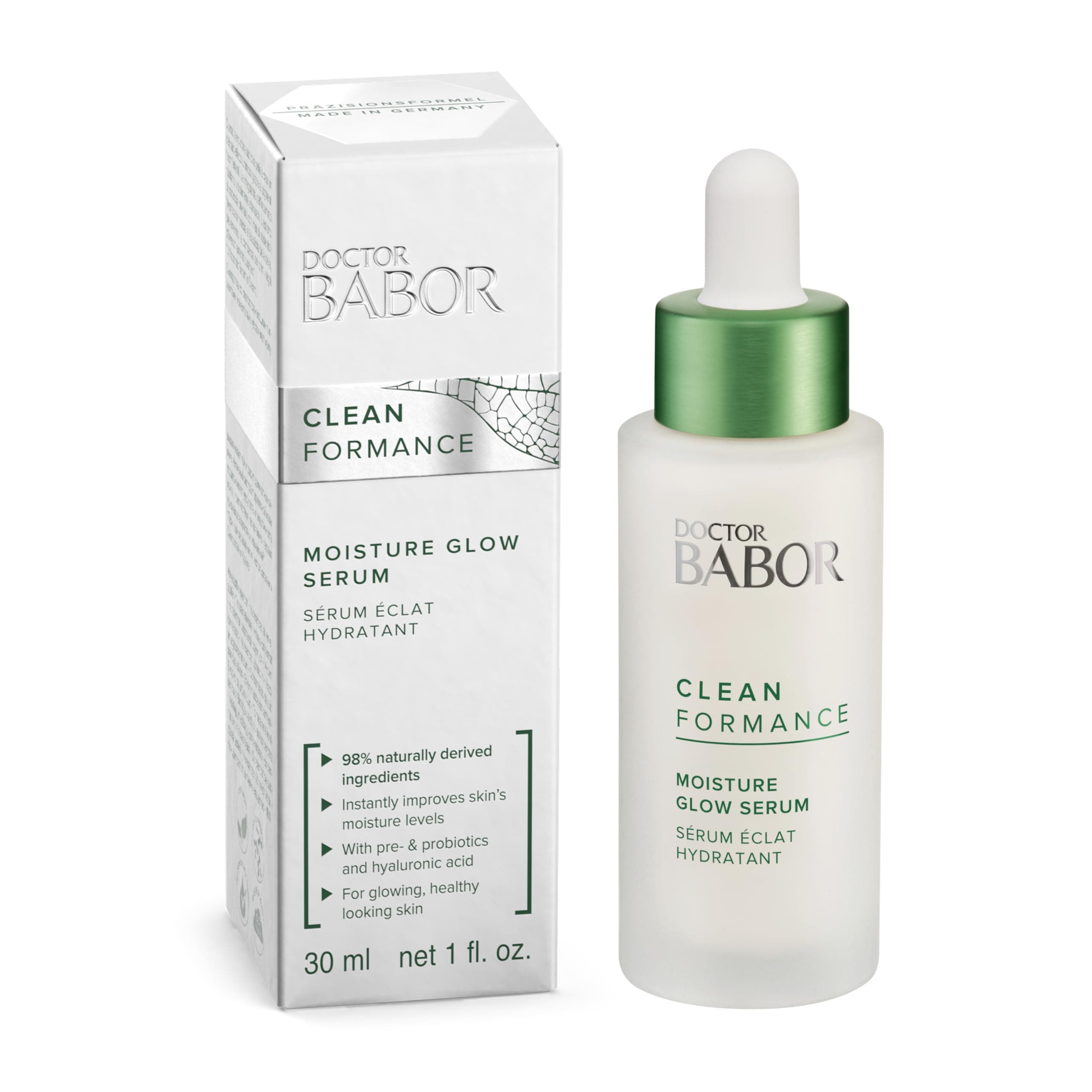 BABOR CLEANFORMANCE Moisture Glow Serum, Probiotic Face Serum with Light Reflecting Pigments to Give Skin Radiant Glow, Hyaluronic Acid & Aloe Vera for Plump Moisturized Skin, 1 oz