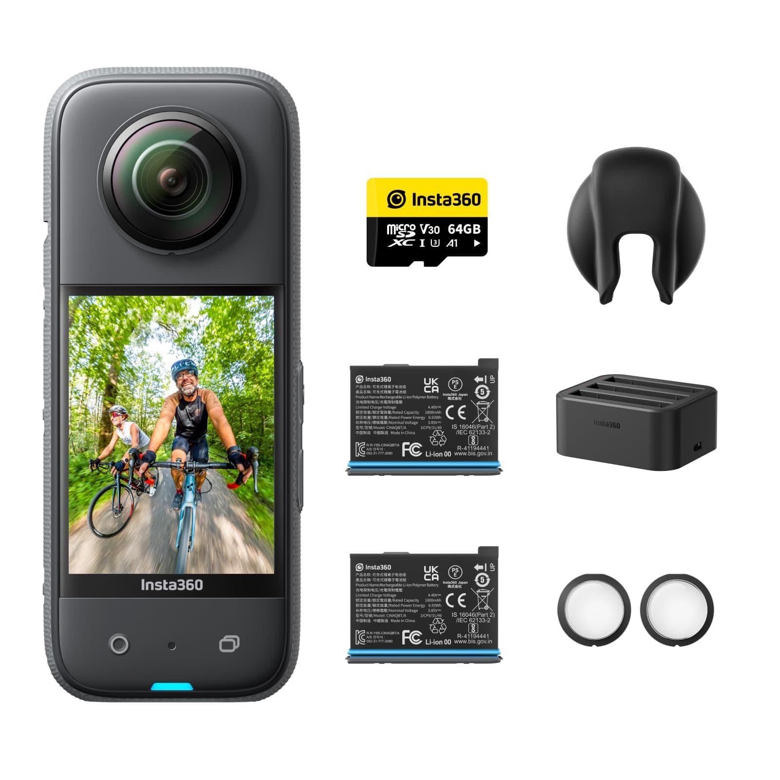 X3 Battery Kit - 360 Action Camera with 5.7K 360 Active HDR Video, 4K Single-Lens Camera, Waterproof, FlowState Stabilization, 2.29" Touchscreen, AI Editing, for Motorcycle, Wintersports
