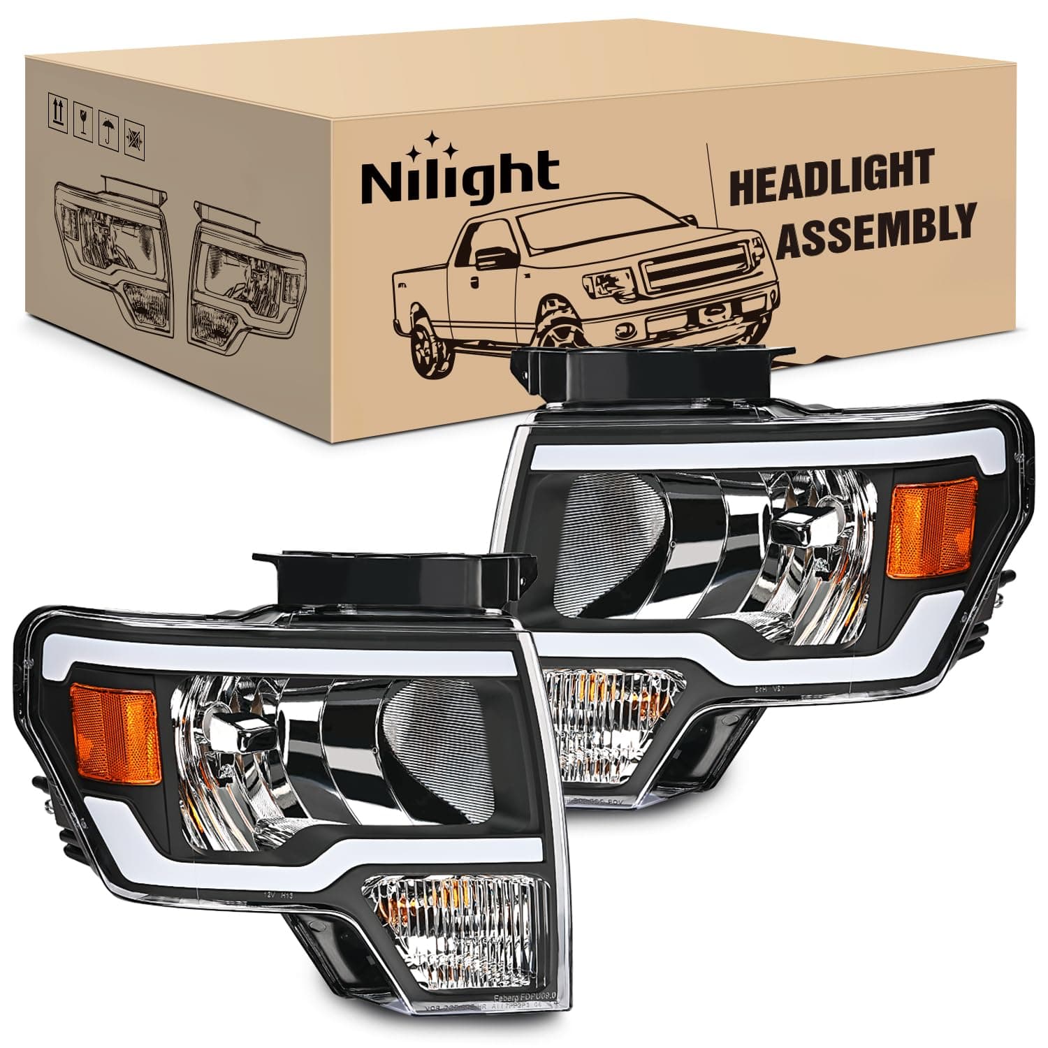 Nilight Headlights Assembly for Ford F150 F-150 2009 2010 2011 2012 2013 2014 (Not for factory HID Model) Led DRL Headlamp,Black Housing