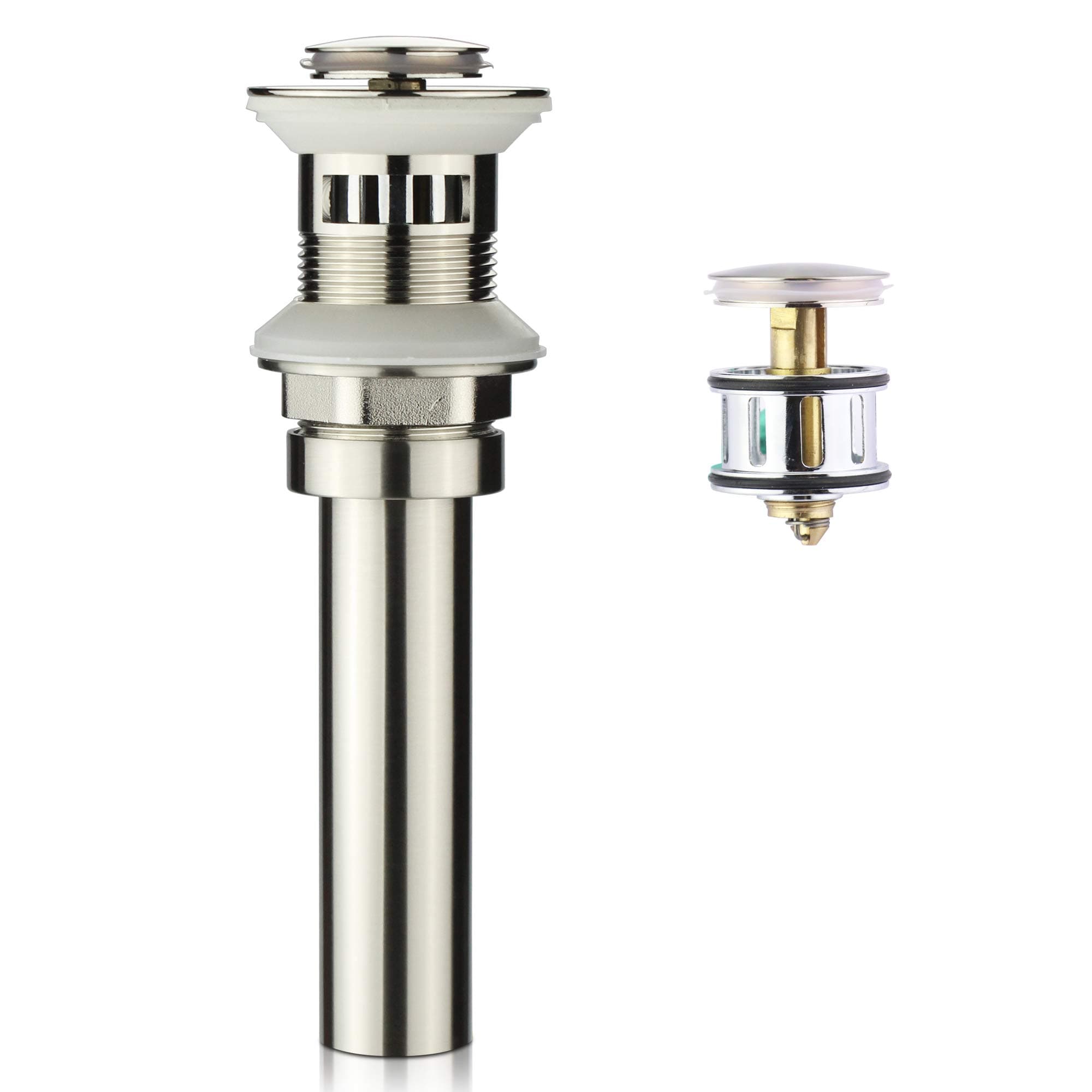 Bathroom Sink Drain Stopper with Overflow, Lavatory Vessel Pop Up Drain, Brushed Nickel