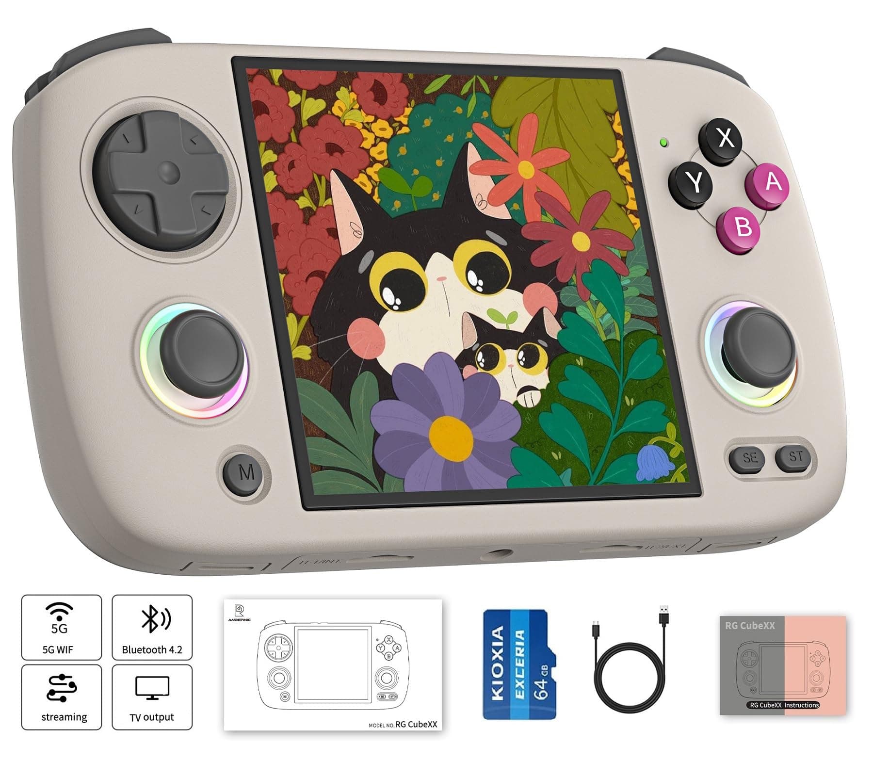Anbernic RG CubeXX Retro Handheld Game Console , 3.95 Inch IPS Screen Linux System Built-in 64G TF Card 5056 Games Support TV Output 5G WiFi Bluetooth 4.2(Gray)