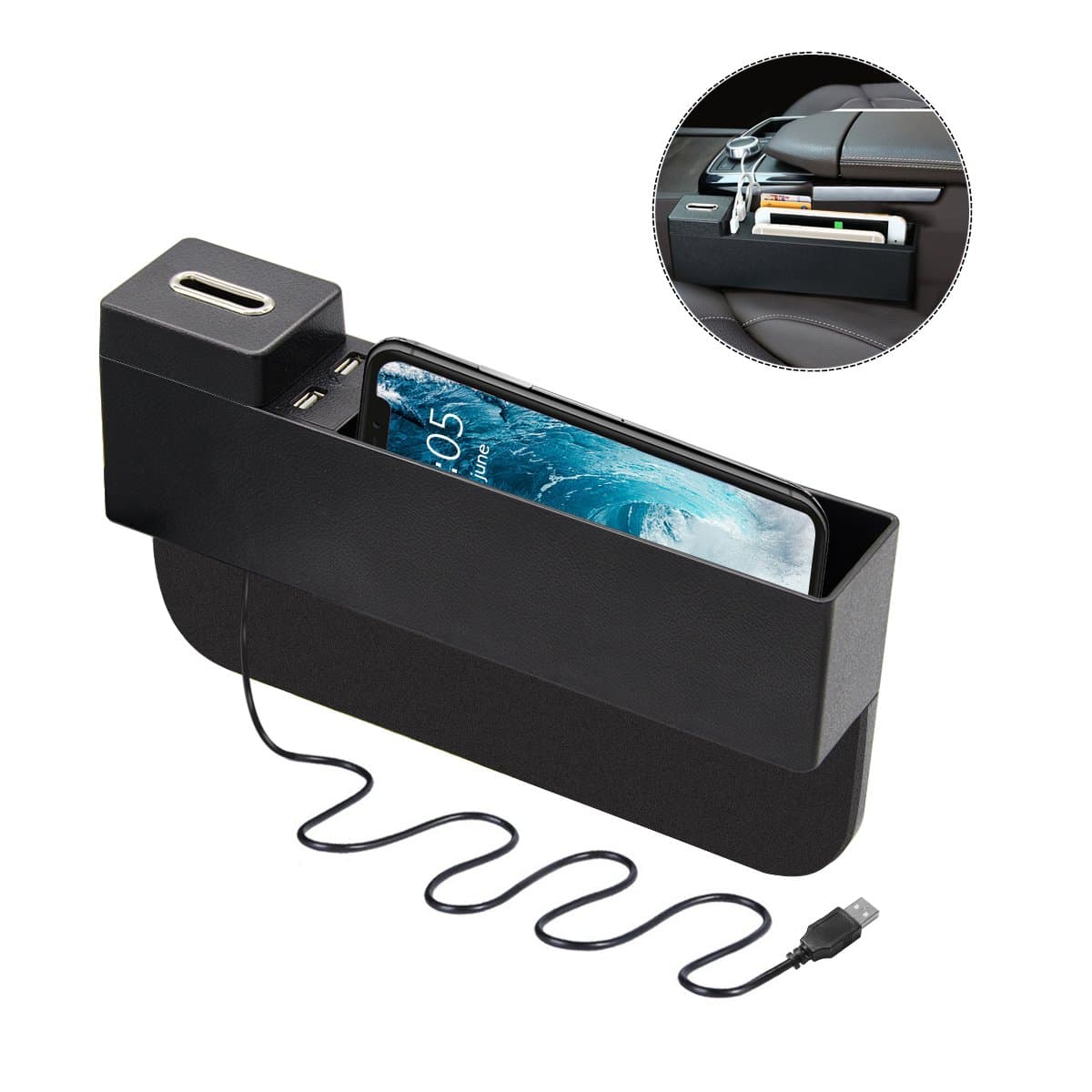 Car Seat Side Pocket - Console Side Pocket, Universal Car Pocket Organizer Holder & 2 USB Charging Ports for Cellphones,Keys,Cards,Wallets,Coins