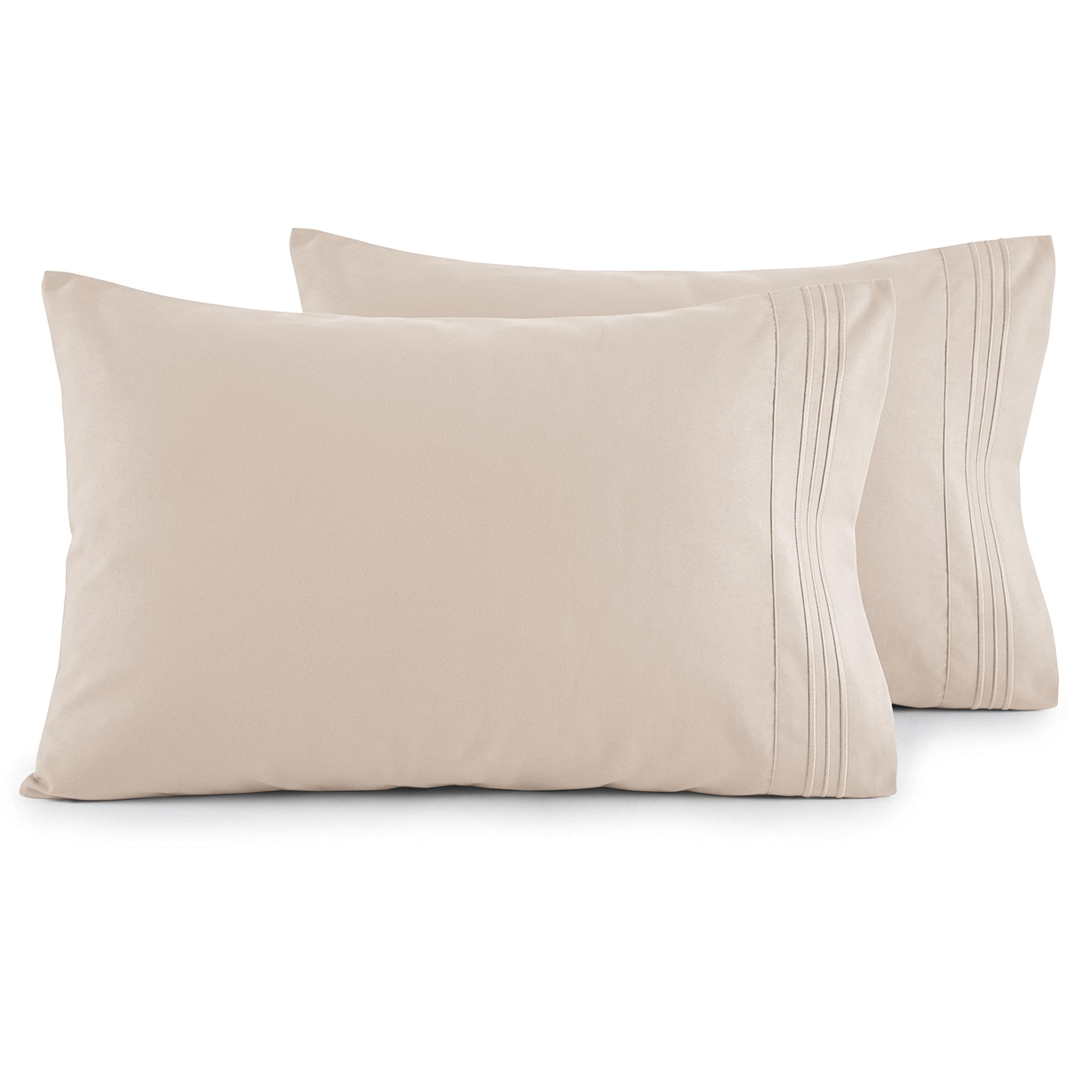 Elegant Comfort Luxury Ultra-Soft 2-Piece Pillowcase Set - 1500 Premium Hotel Quality Microfiber Double Brushed - Wrinkle Resistant, Standard/Queen, Cream/Tan