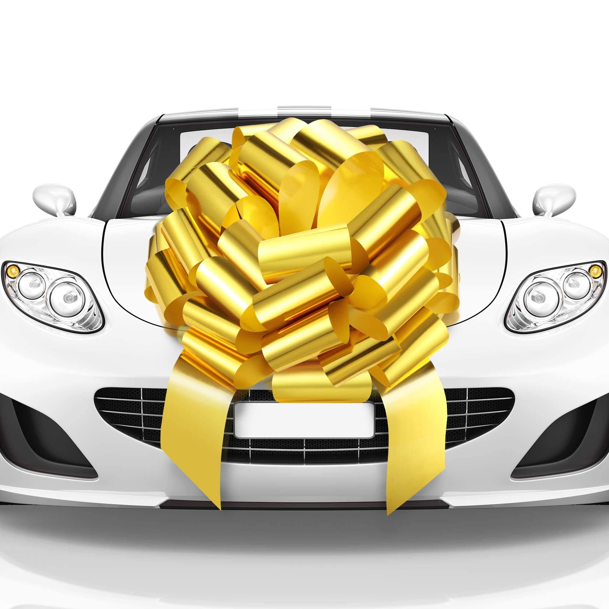 Mata1-USA - Huge Car Bow - Gold, 23 Inch - Big Gift Wrapping Bow for Large Gift Decoration - Giant Size for Indoor & Outdoor Use - 26 Loops & 4 Stickers